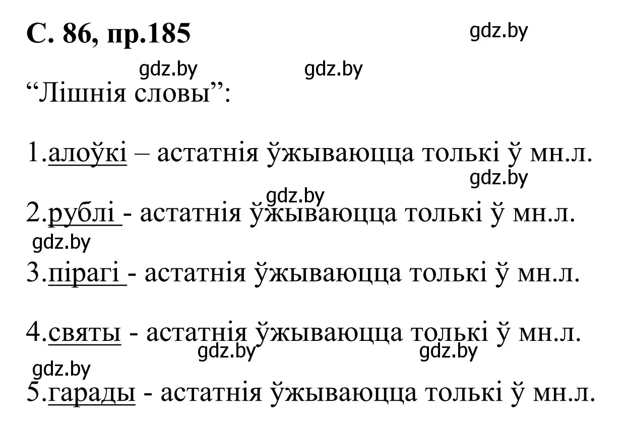 Решение номер 185 (страница 86) гдз по белорусскому языку 6 класс Валочка, Зелянко, учебник