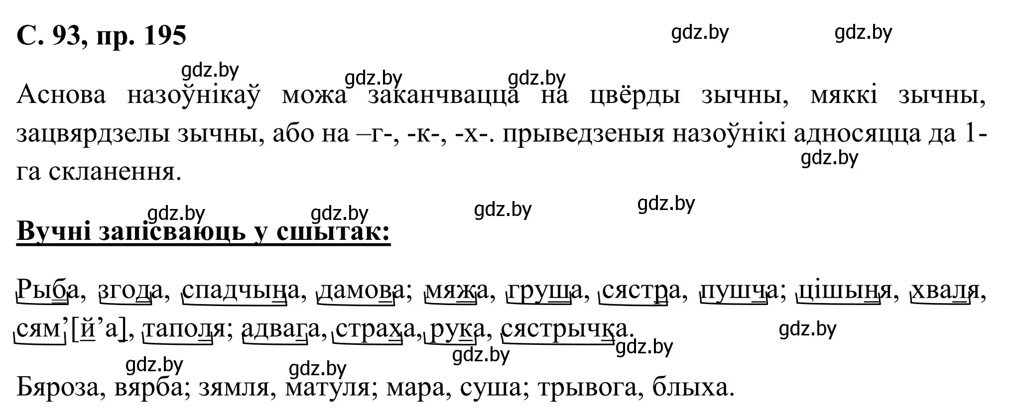 Решение номер 195 (страница 93) гдз по белорусскому языку 6 класс Валочка, Зелянко, учебник