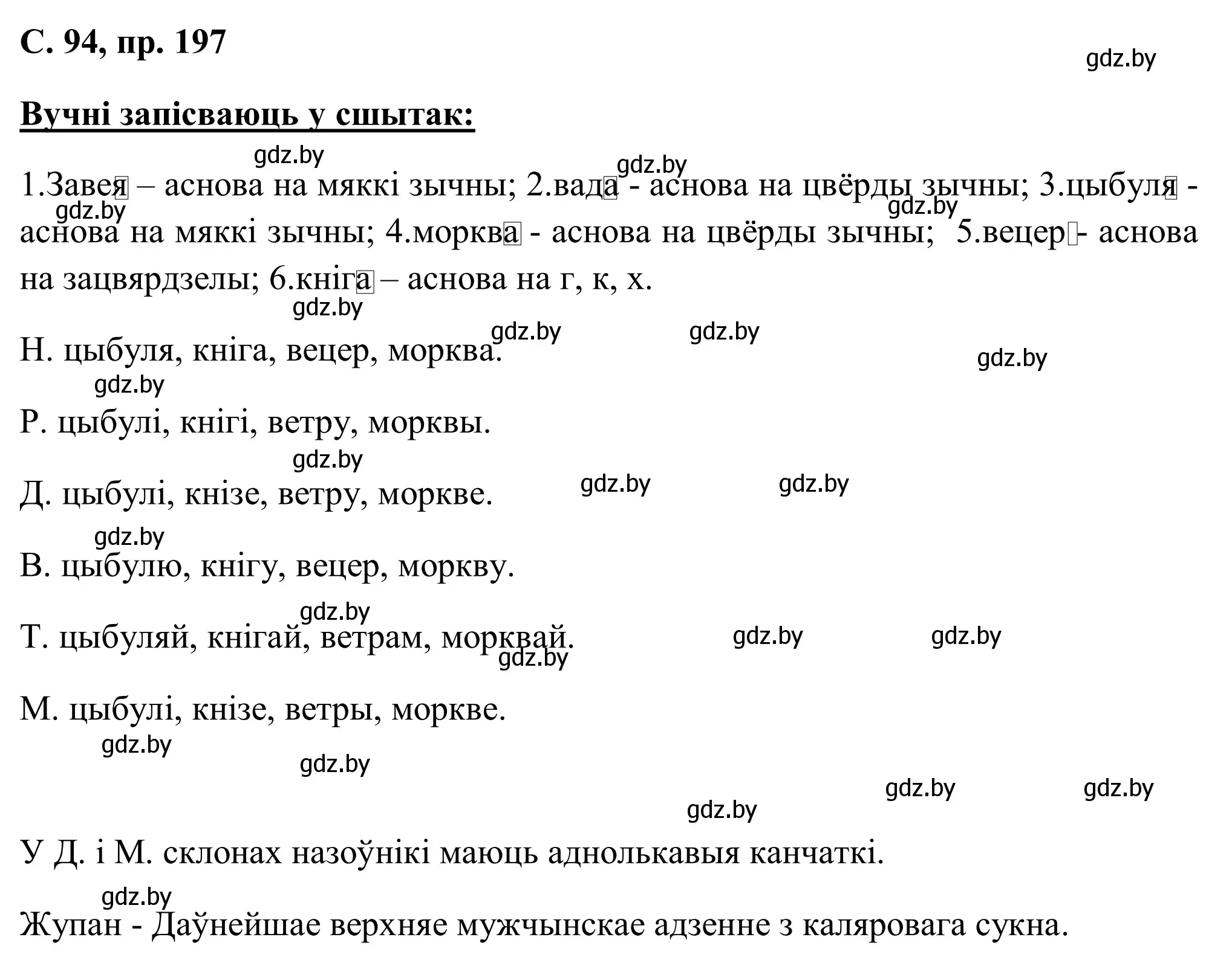 Решение номер 197 (страница 94) гдз по белорусскому языку 6 класс Валочка, Зелянко, учебник