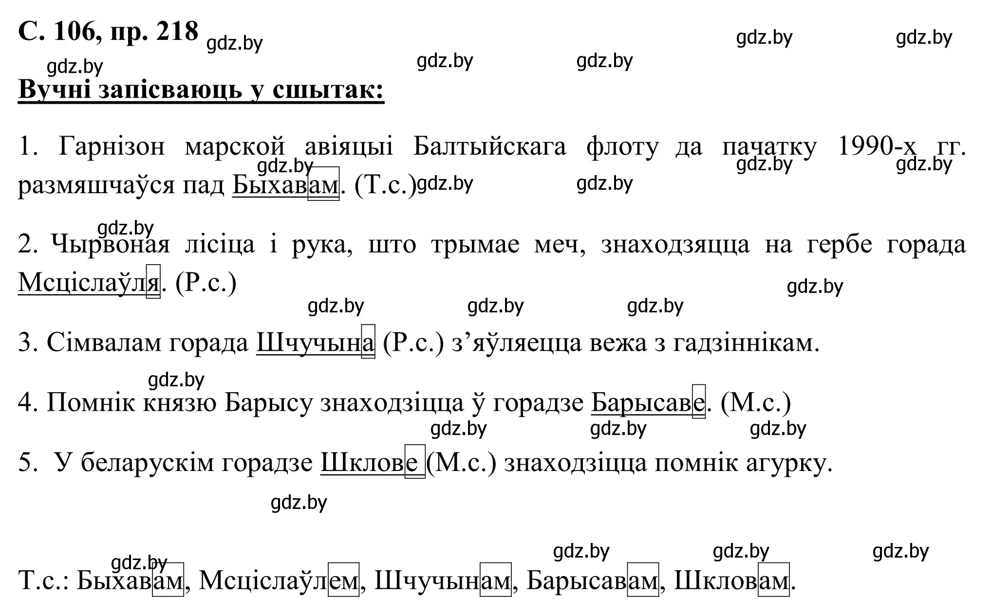 Решение номер 218 (страница 106) гдз по белорусскому языку 6 класс Валочка, Зелянко, учебник