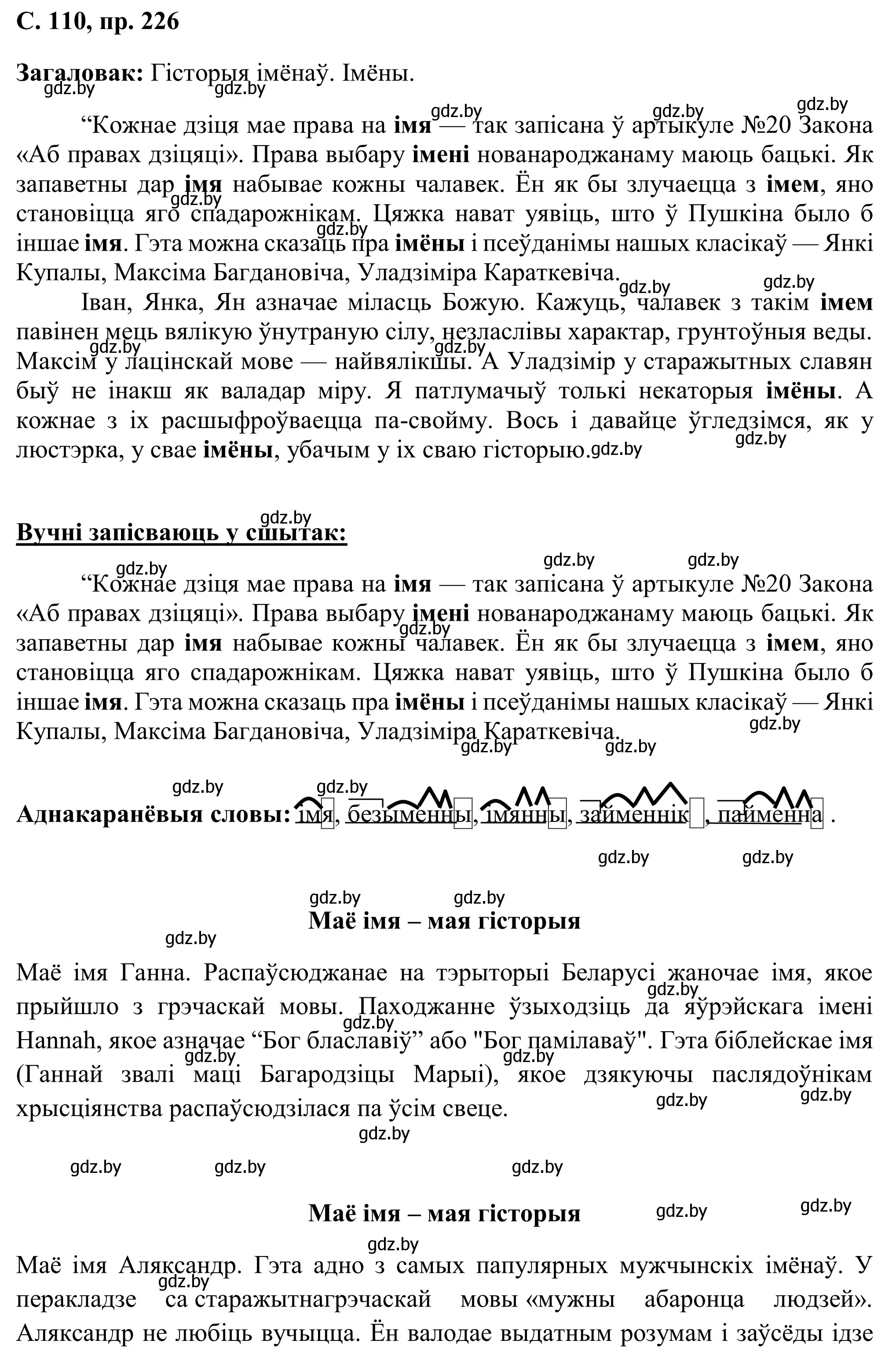 Решение номер 226 (страница 110) гдз по белорусскому языку 6 класс Валочка, Зелянко, учебник