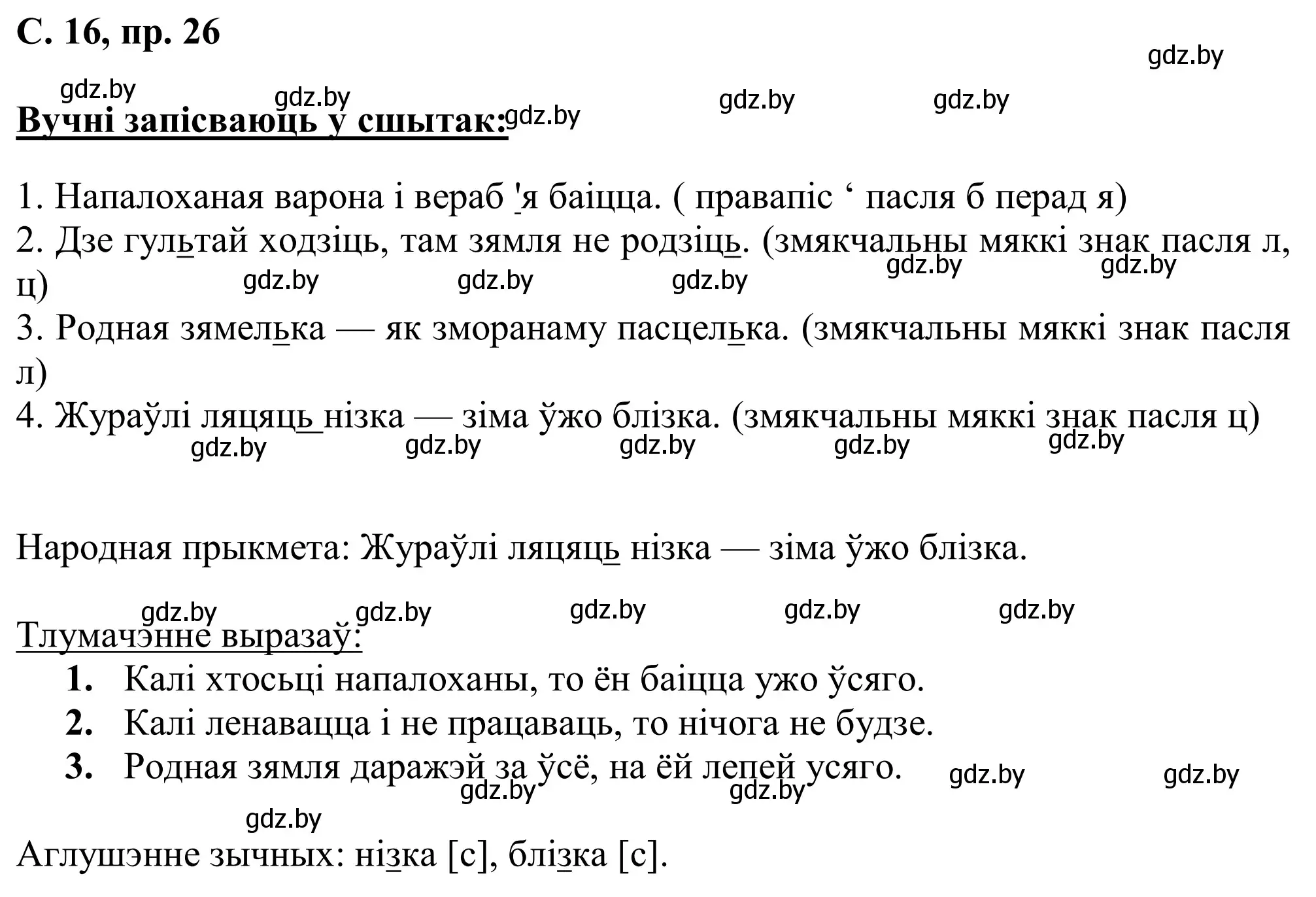 Решение номер 26 (страница 16) гдз по белорусскому языку 6 класс Валочка, Зелянко, учебник