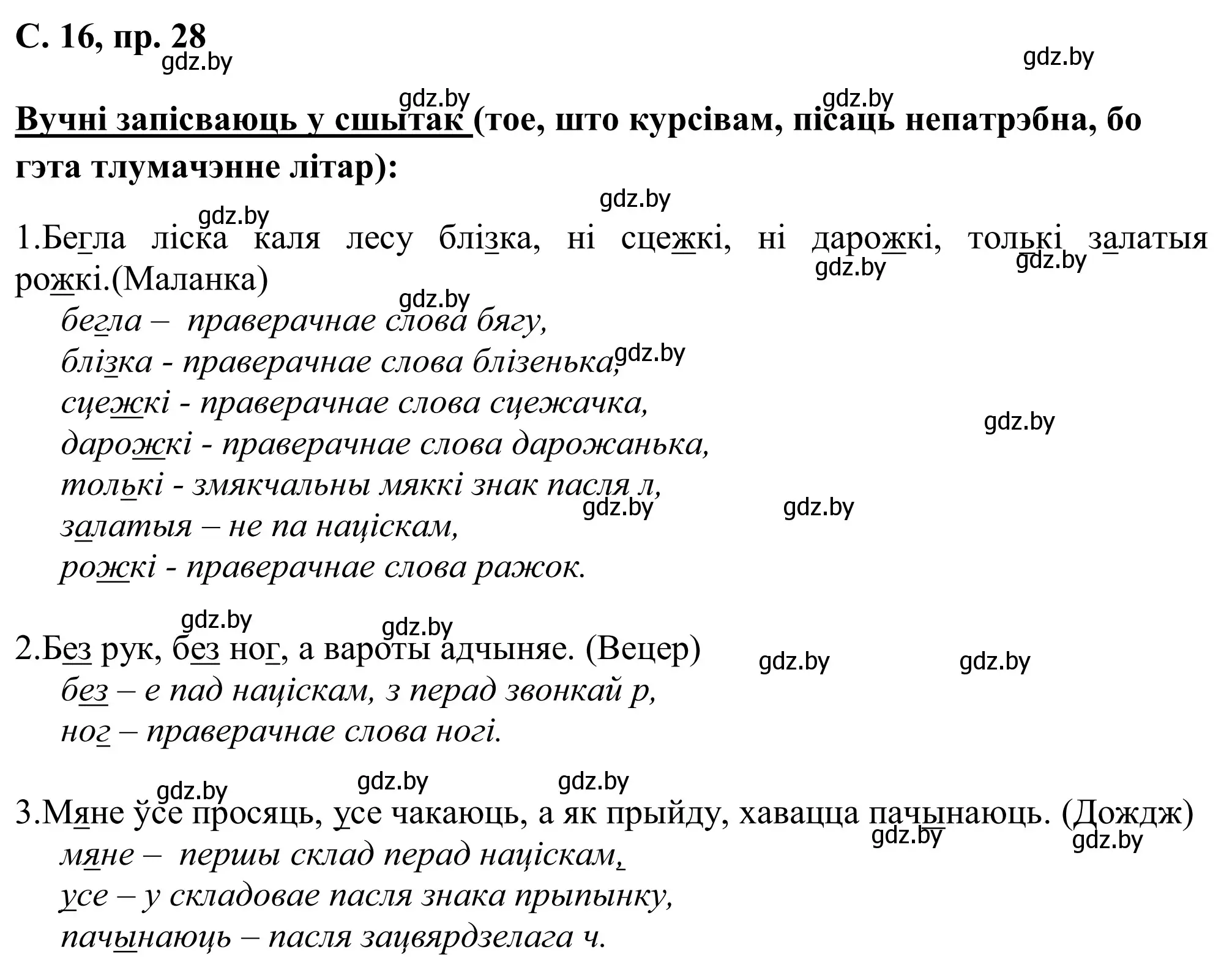 Решение номер 28 (страница 16) гдз по белорусскому языку 6 класс Валочка, Зелянко, учебник