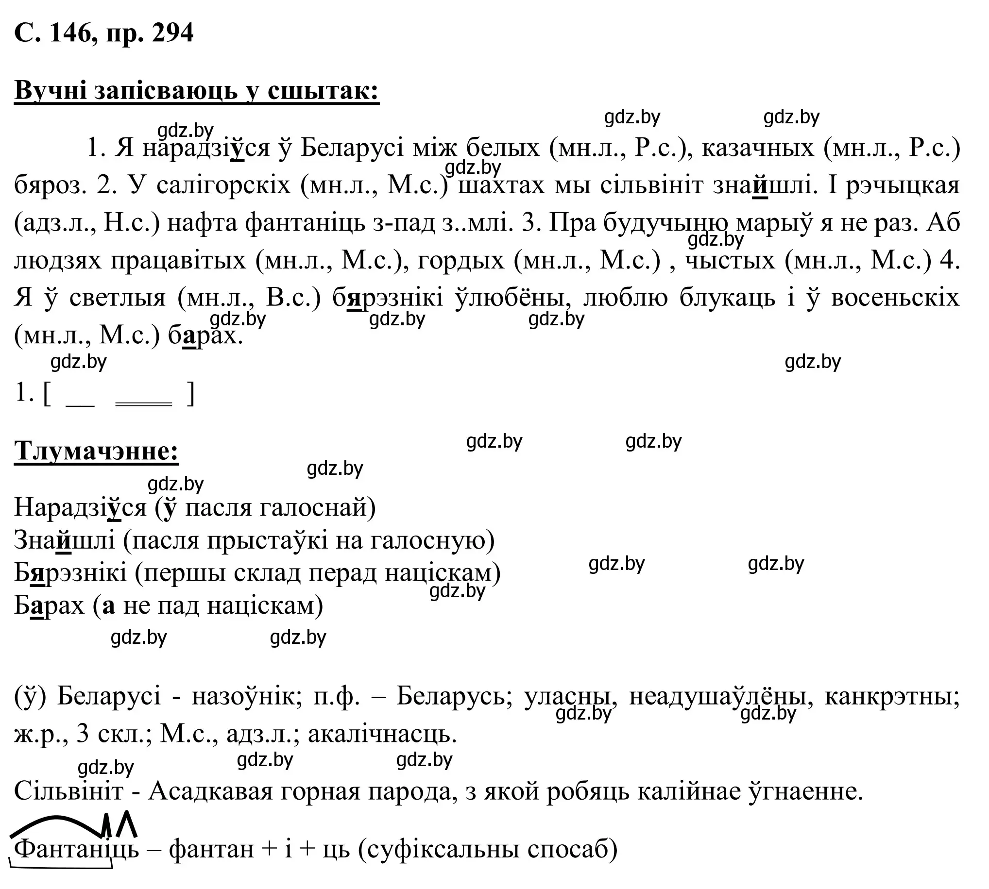 Решение номер 294 (страница 146) гдз по белорусскому языку 6 класс Валочка, Зелянко, учебник