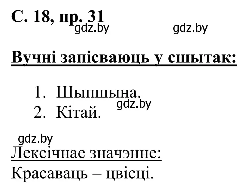 Решение номер 31 (страница 18) гдз по белорусскому языку 6 класс Валочка, Зелянко, учебник