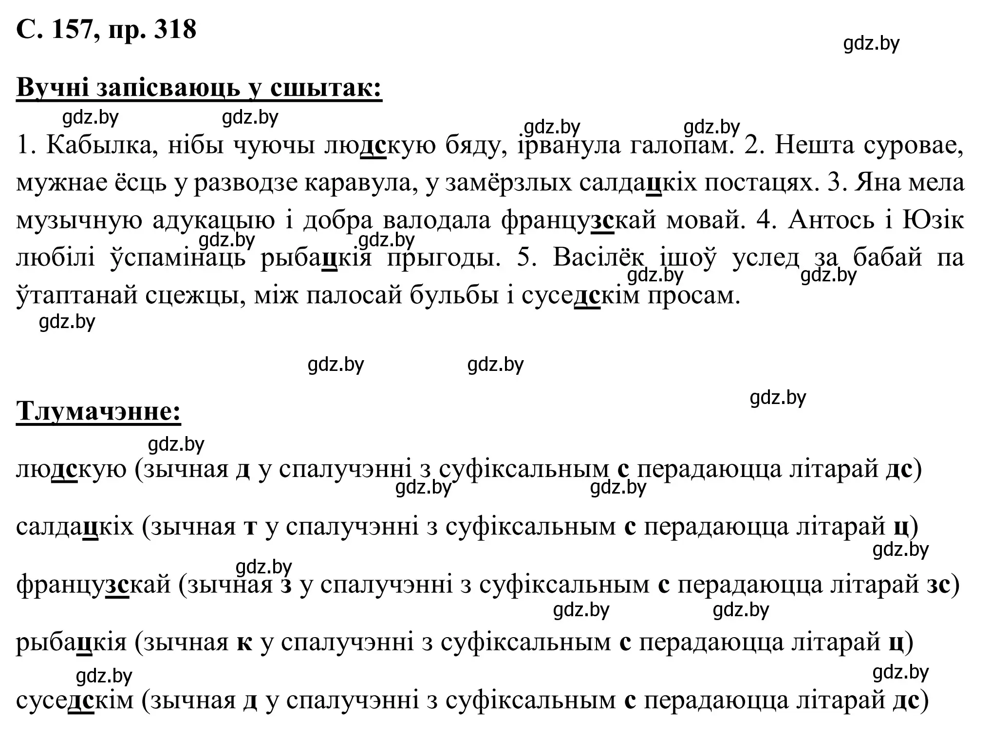 Решение номер 318 (страница 157) гдз по белорусскому языку 6 класс Валочка, Зелянко, учебник