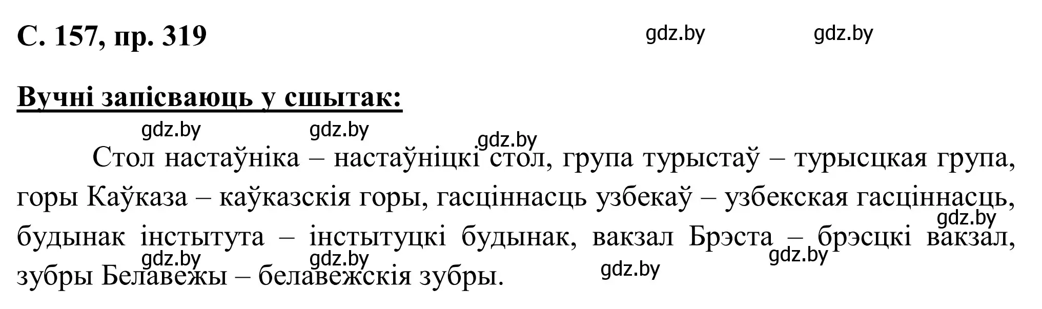 Решение номер 319 (страница 157) гдз по белорусскому языку 6 класс Валочка, Зелянко, учебник