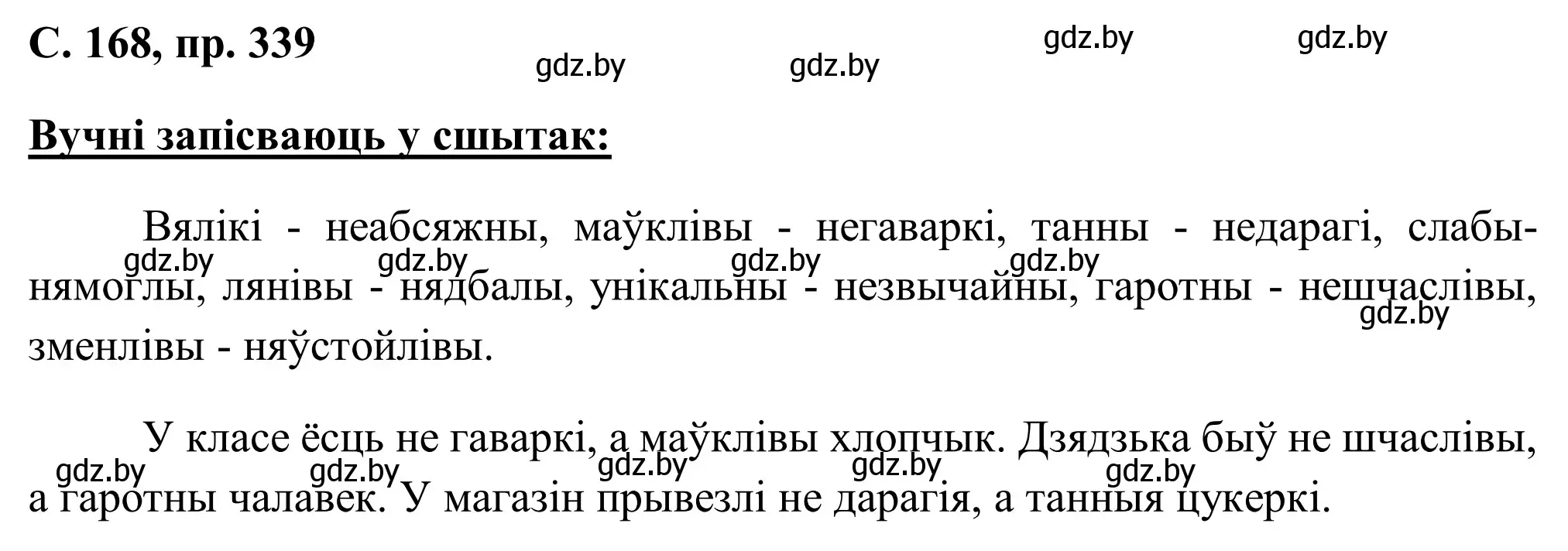 Решение номер 339 (страница 168) гдз по белорусскому языку 6 класс Валочка, Зелянко, учебник