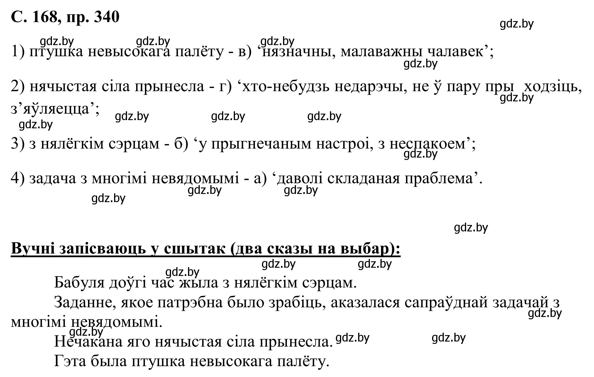 Решение номер 340 (страница 168) гдз по белорусскому языку 6 класс Валочка, Зелянко, учебник