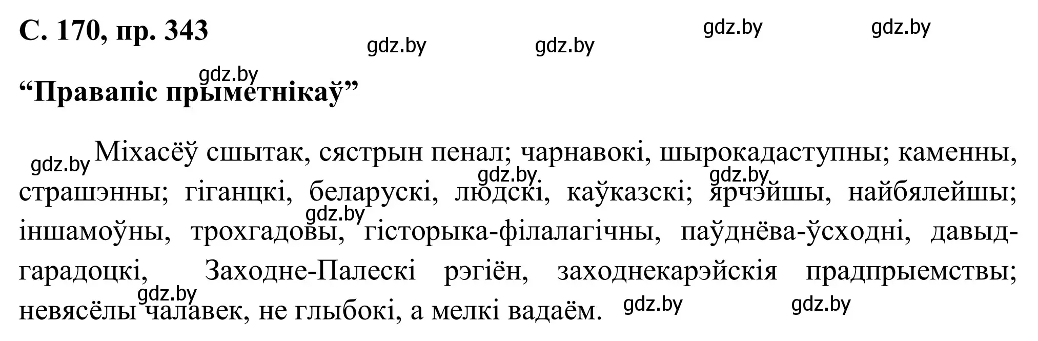 Решение номер 343 (страница 170) гдз по белорусскому языку 6 класс Валочка, Зелянко, учебник