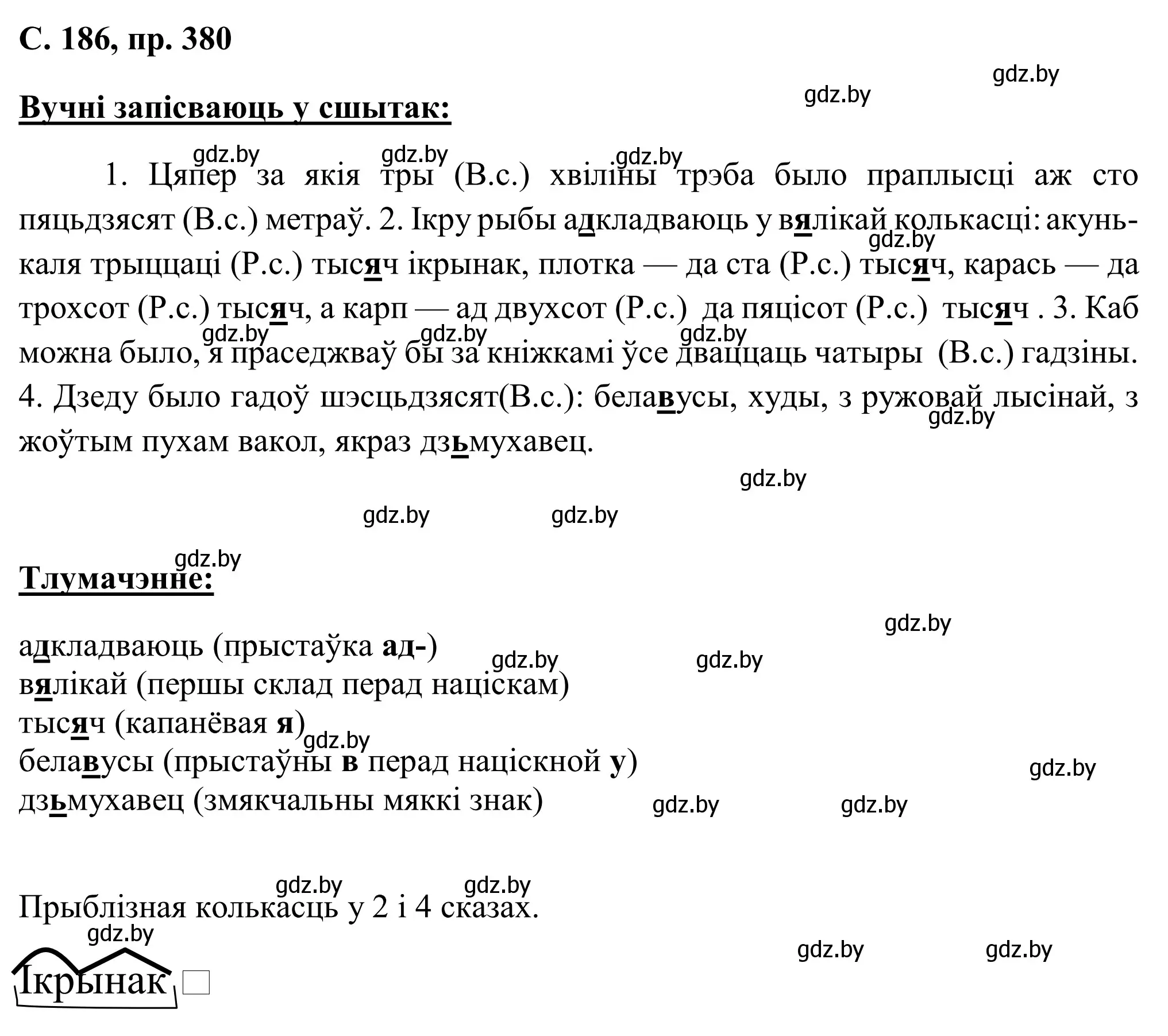 Решение номер 380 (страница 186) гдз по белорусскому языку 6 класс Валочка, Зелянко, учебник