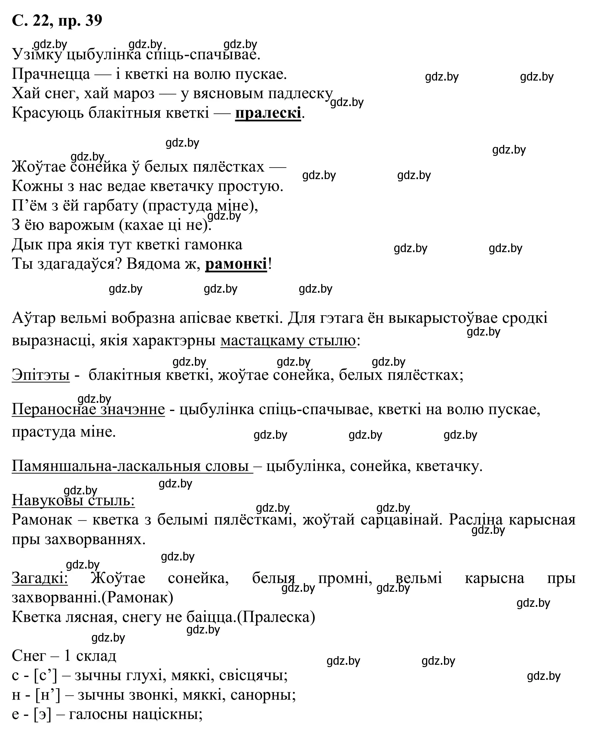 Решение номер 39 (страница 22) гдз по белорусскому языку 6 класс Валочка, Зелянко, учебник