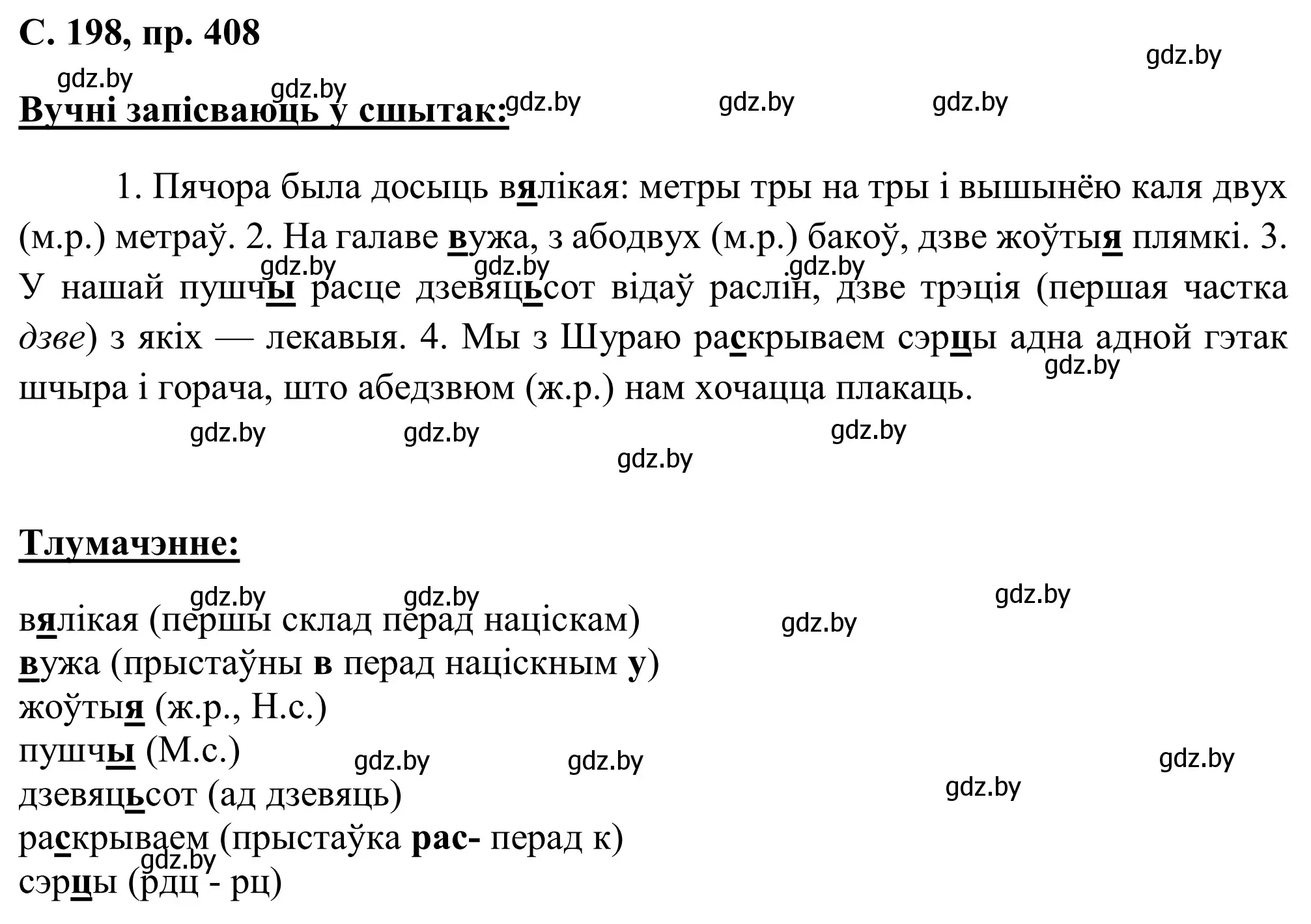 Решение номер 408 (страница 198) гдз по белорусскому языку 6 класс Валочка, Зелянко, учебник