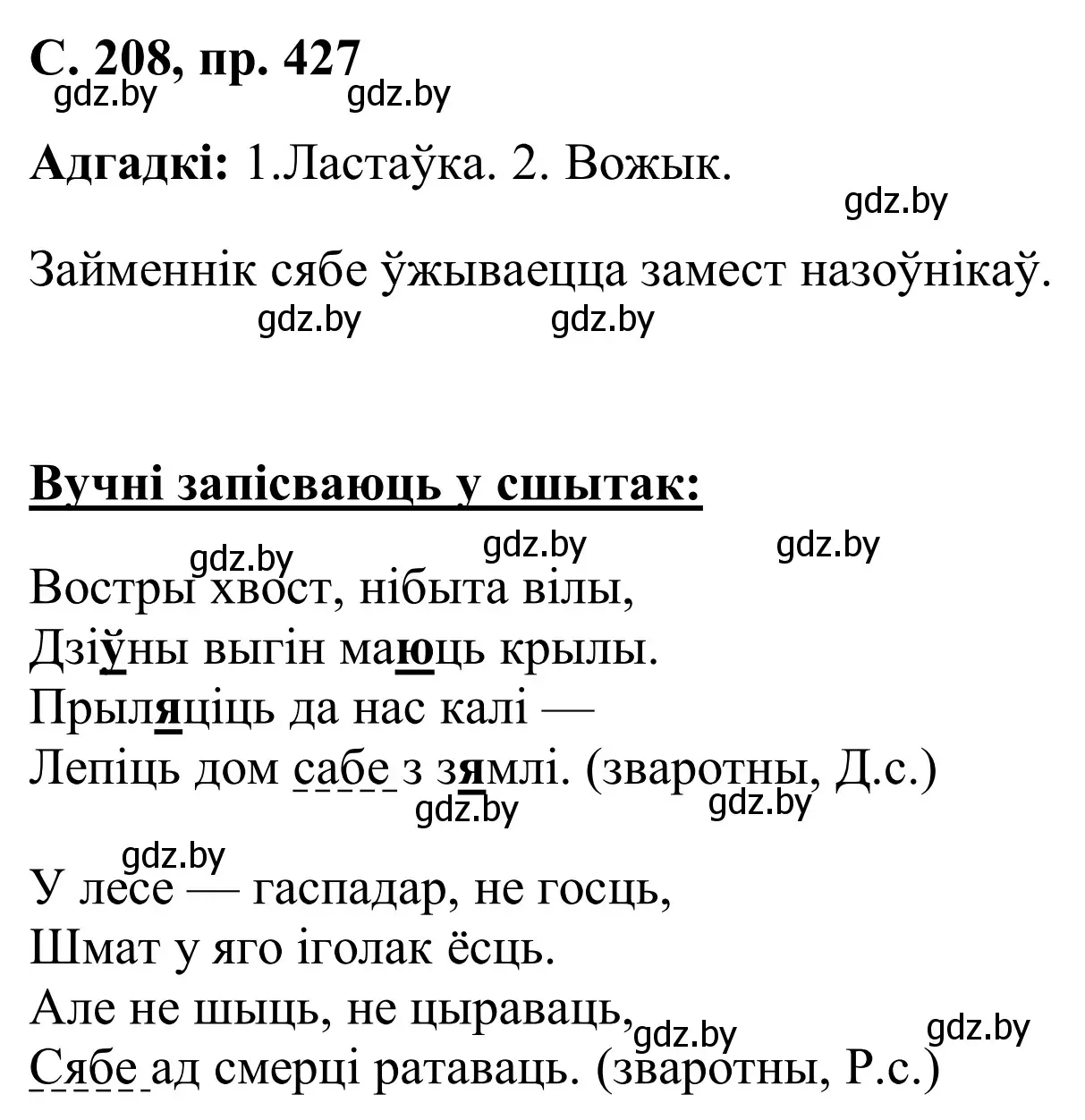 Решение номер 427 (страница 208) гдз по белорусскому языку 6 класс Валочка, Зелянко, учебник