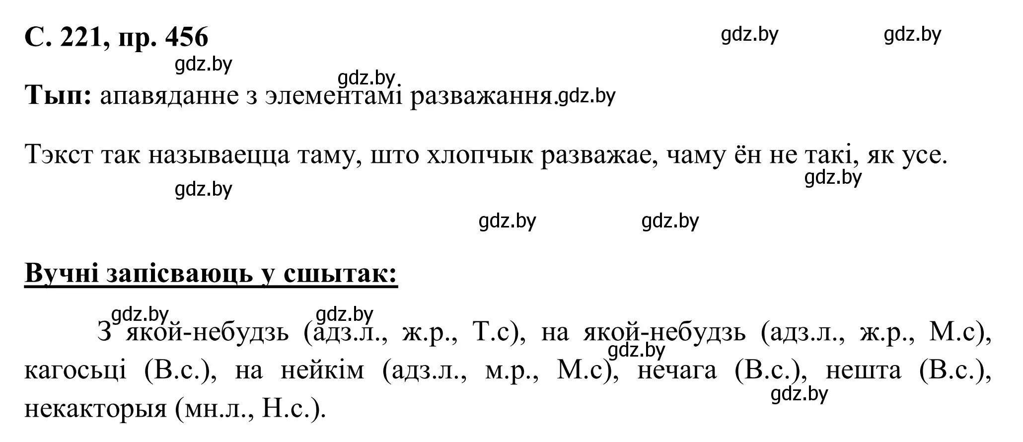 Решение номер 456 (страница 221) гдз по белорусскому языку 6 класс Валочка, Зелянко, учебник