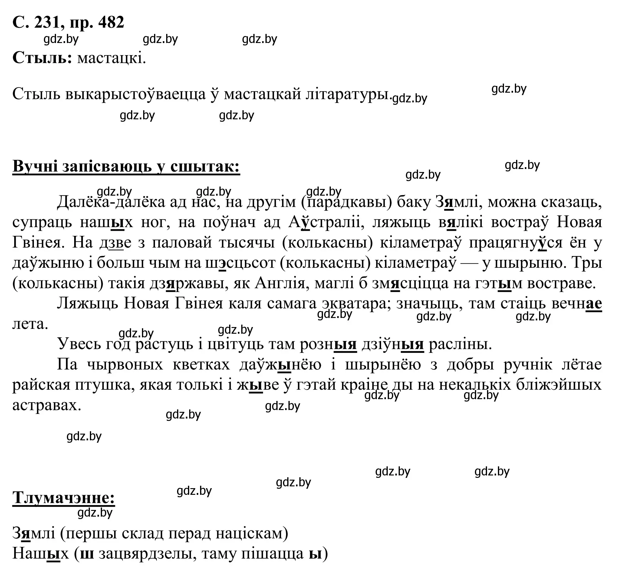 Решение номер 482 (страница 231) гдз по белорусскому языку 6 класс Валочка, Зелянко, учебник