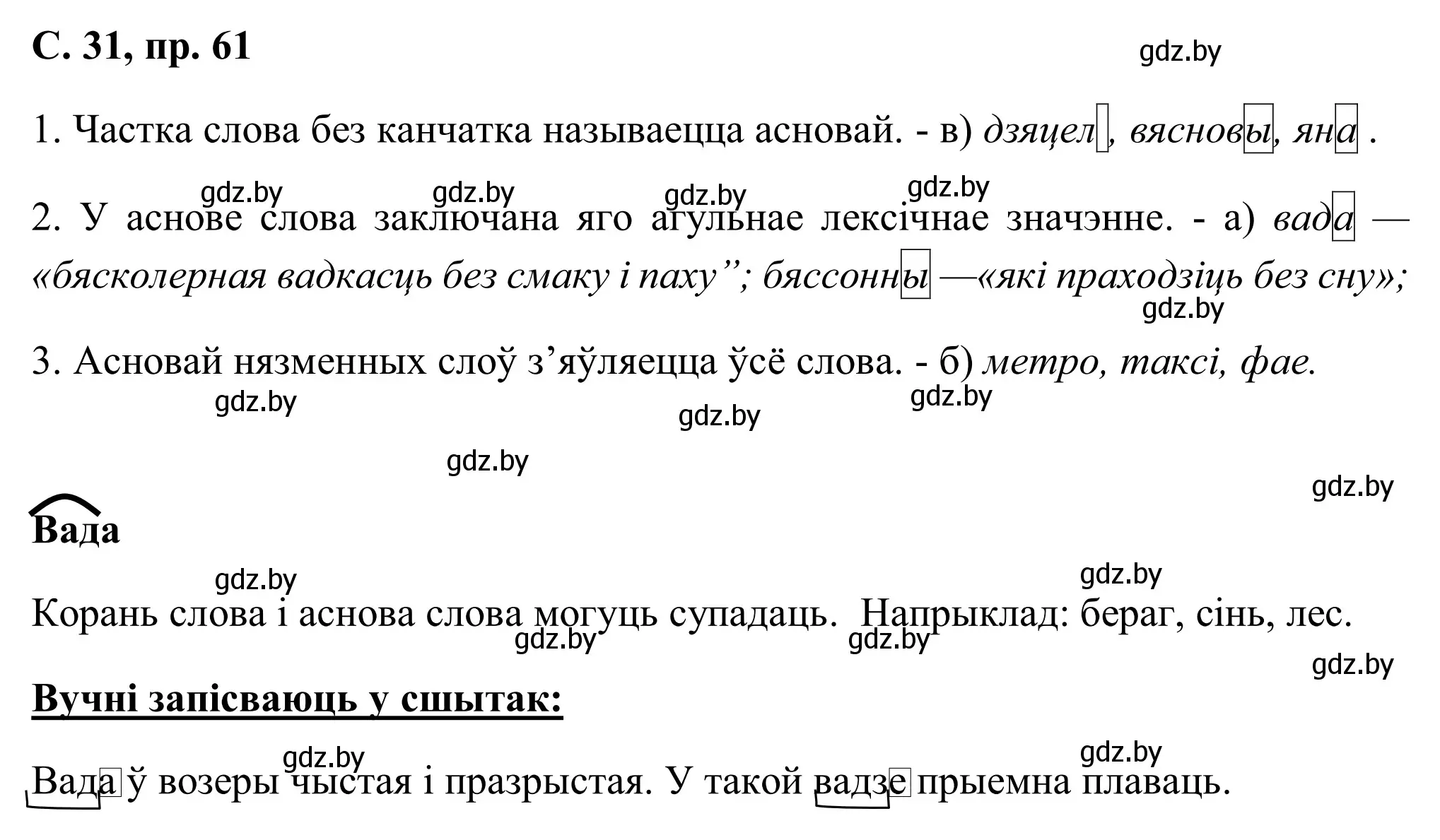 Решение номер 61 (страница 31) гдз по белорусскому языку 6 класс Валочка, Зелянко, учебник