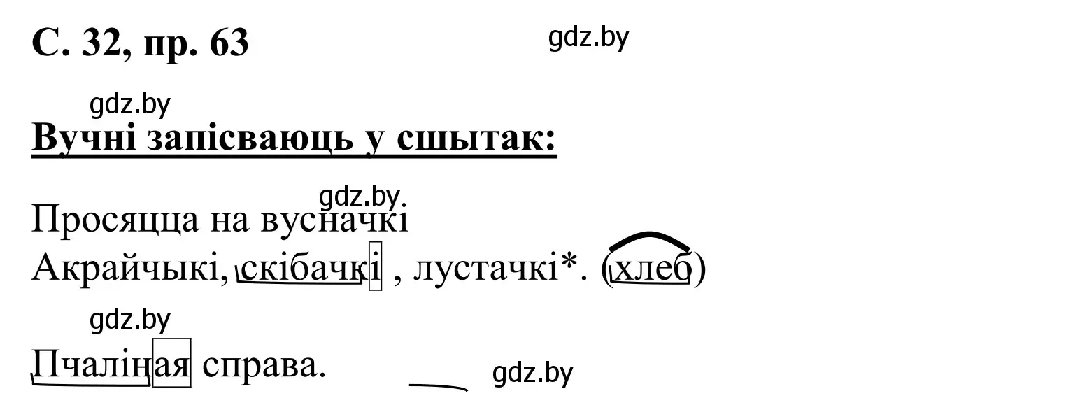 Решение номер 63 (страница 32) гдз по белорусскому языку 6 класс Валочка, Зелянко, учебник