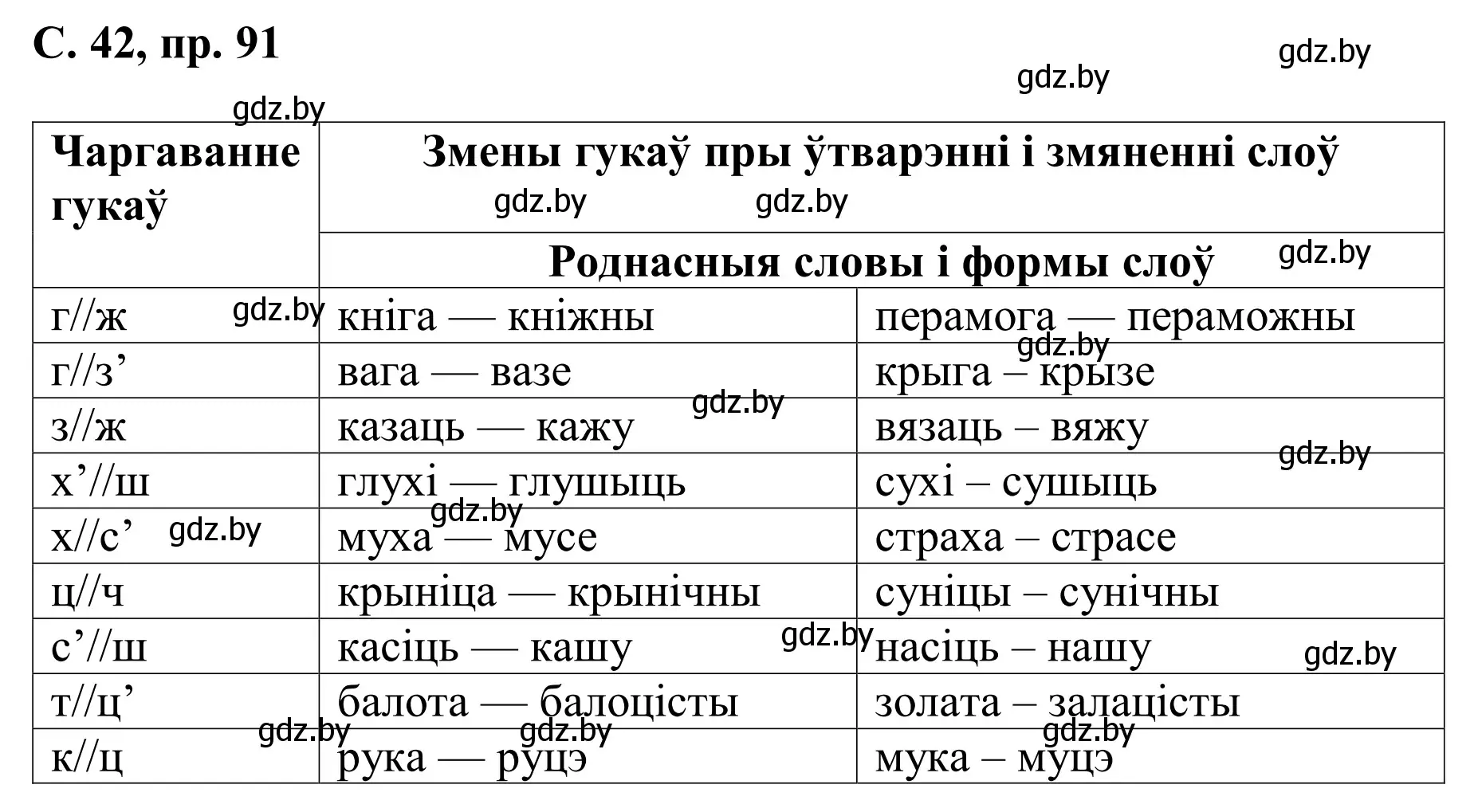 Решение номер 91 (страница 42) гдз по белорусскому языку 6 класс Валочка, Зелянко, учебник