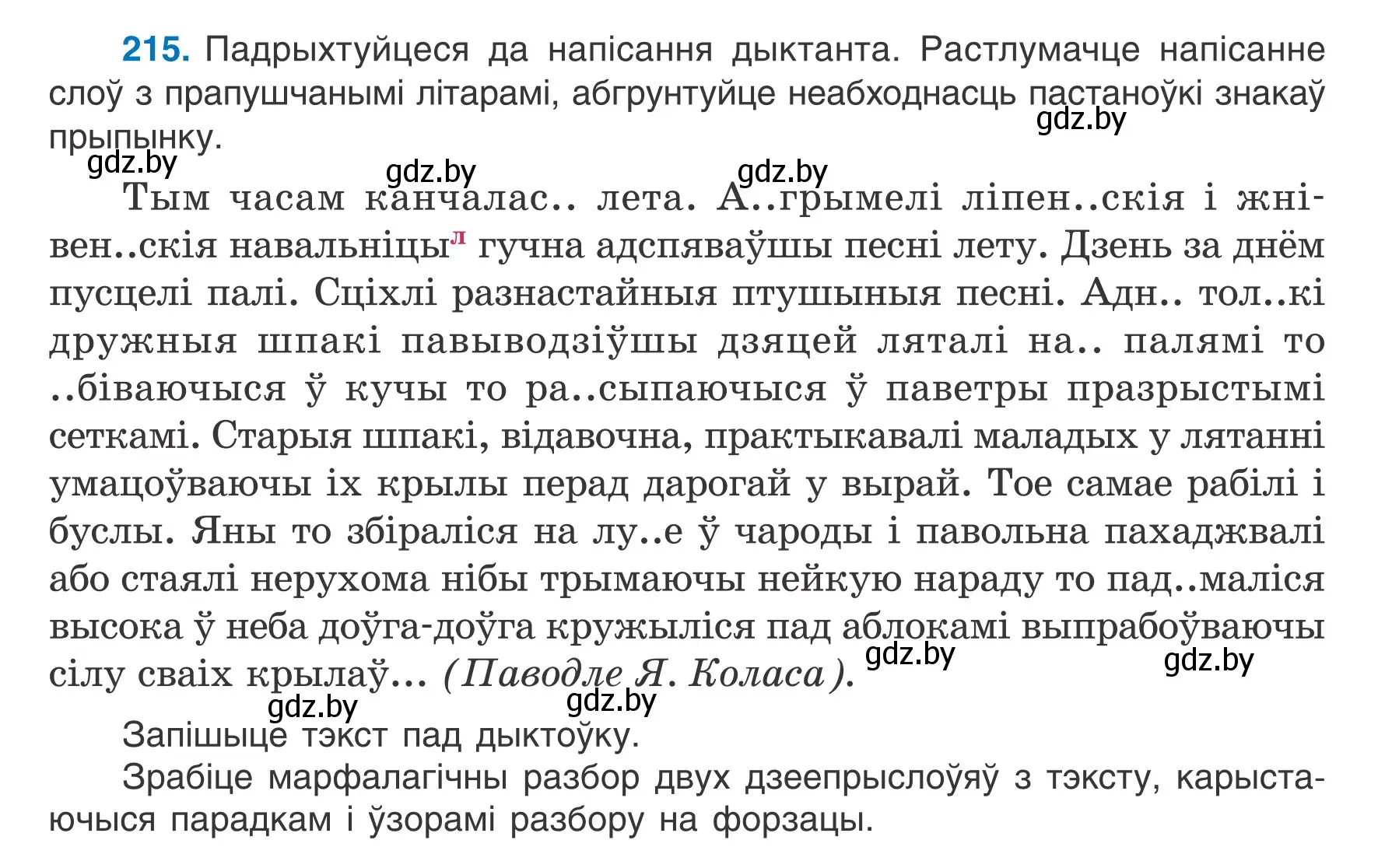 Условие номер 215 (страница 121) гдз по белорусскому языку 7 класс Валочка, Зелянко, учебник