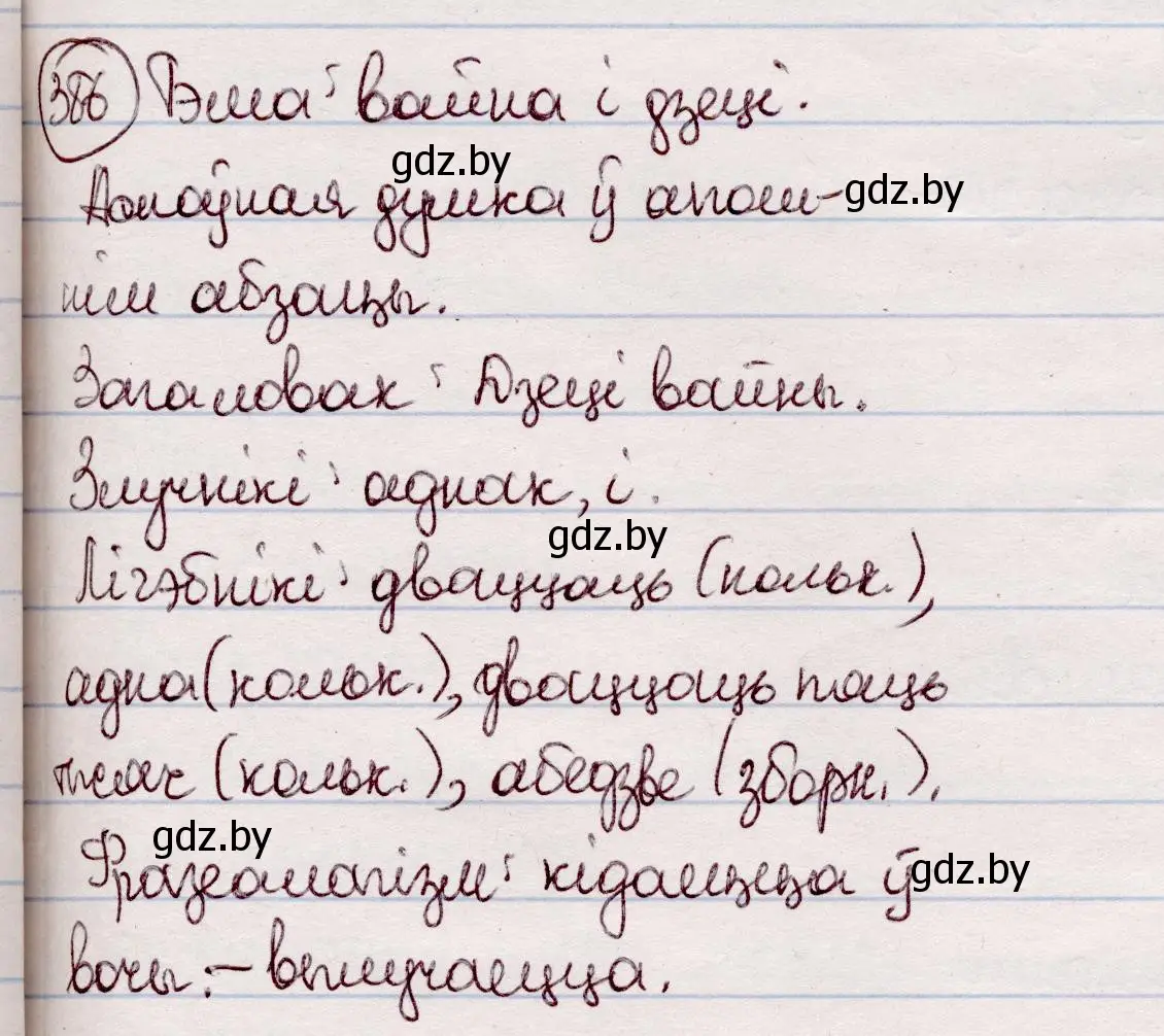 Решение номер 386 (страница 224) гдз по белорусскому языку 7 класс Валочка, Зелянко, учебник