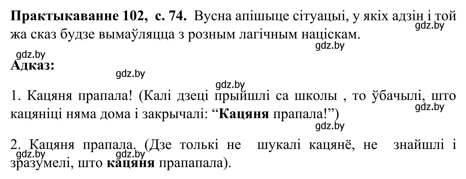 Решение номер 102 (страница 74) гдз по белорусскому языку 8 класс Бадевич, Саматыя, учебник