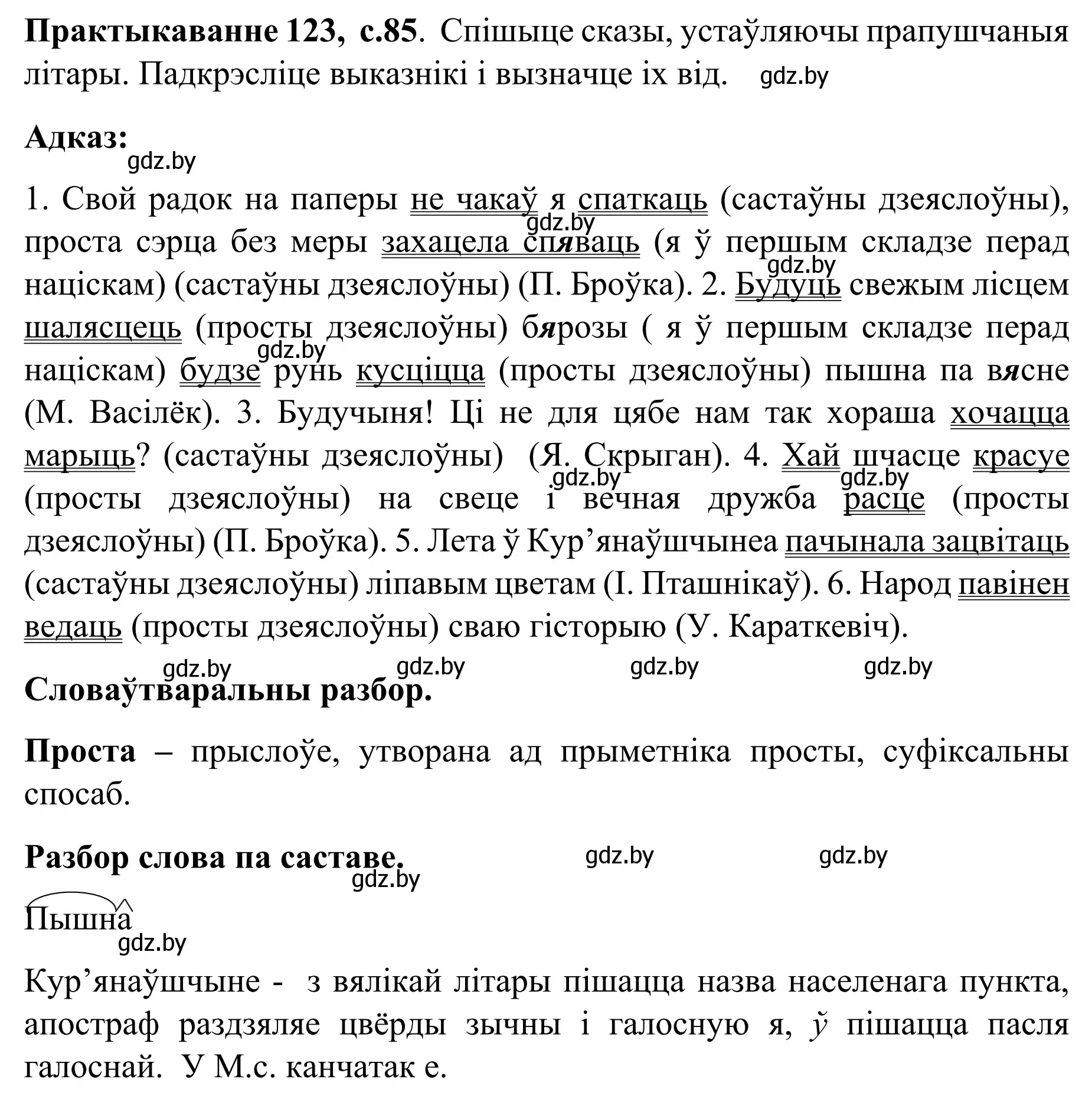 Решение номер 123 (страница 85) гдз по белорусскому языку 8 класс Бадевич, Саматыя, учебник