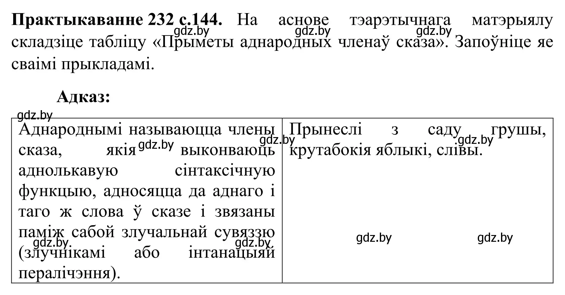 Решение номер 232 (страница 144) гдз по белорусскому языку 8 класс Бадевич, Саматыя, учебник