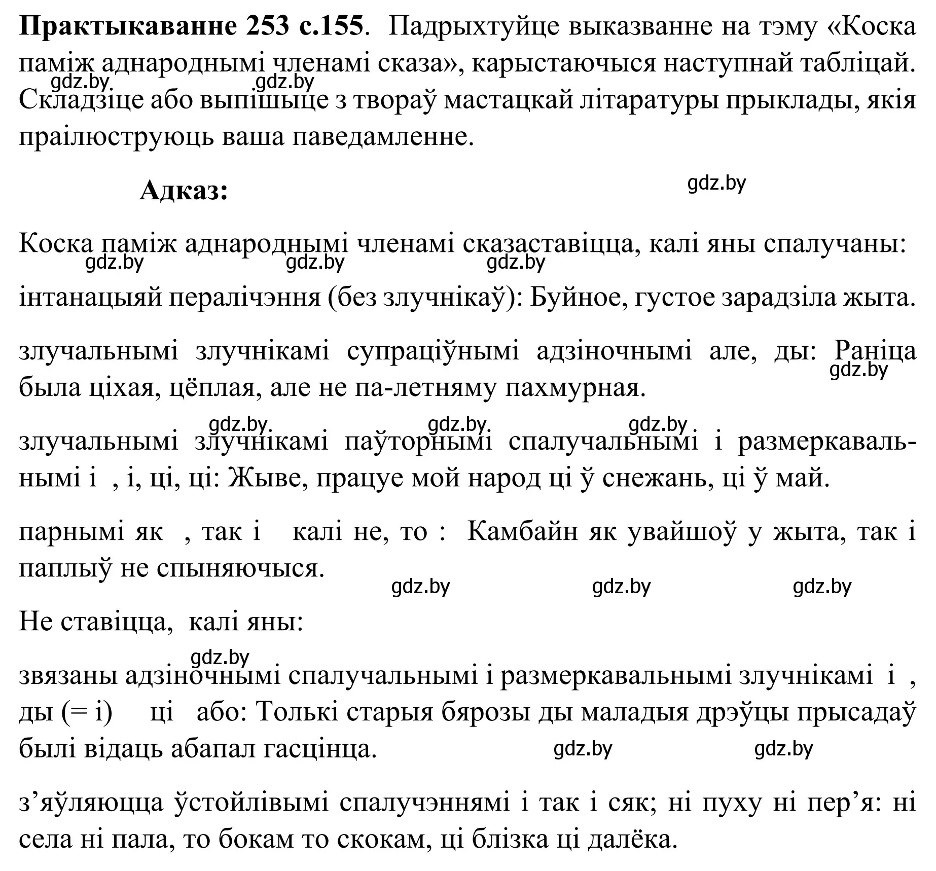 Решение номер 253 (страница 155) гдз по белорусскому языку 8 класс Бадевич, Саматыя, учебник