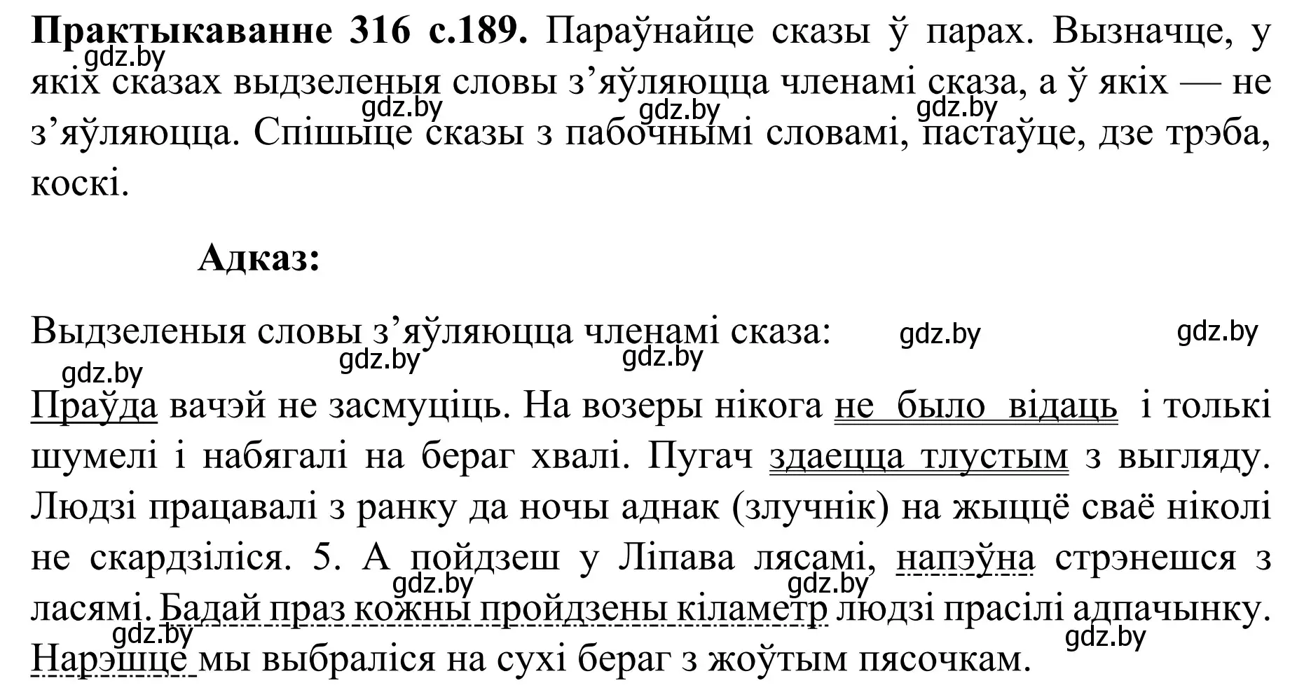 Решение номер 316 (страница 189) гдз по белорусскому языку 8 класс Бадевич, Саматыя, учебник