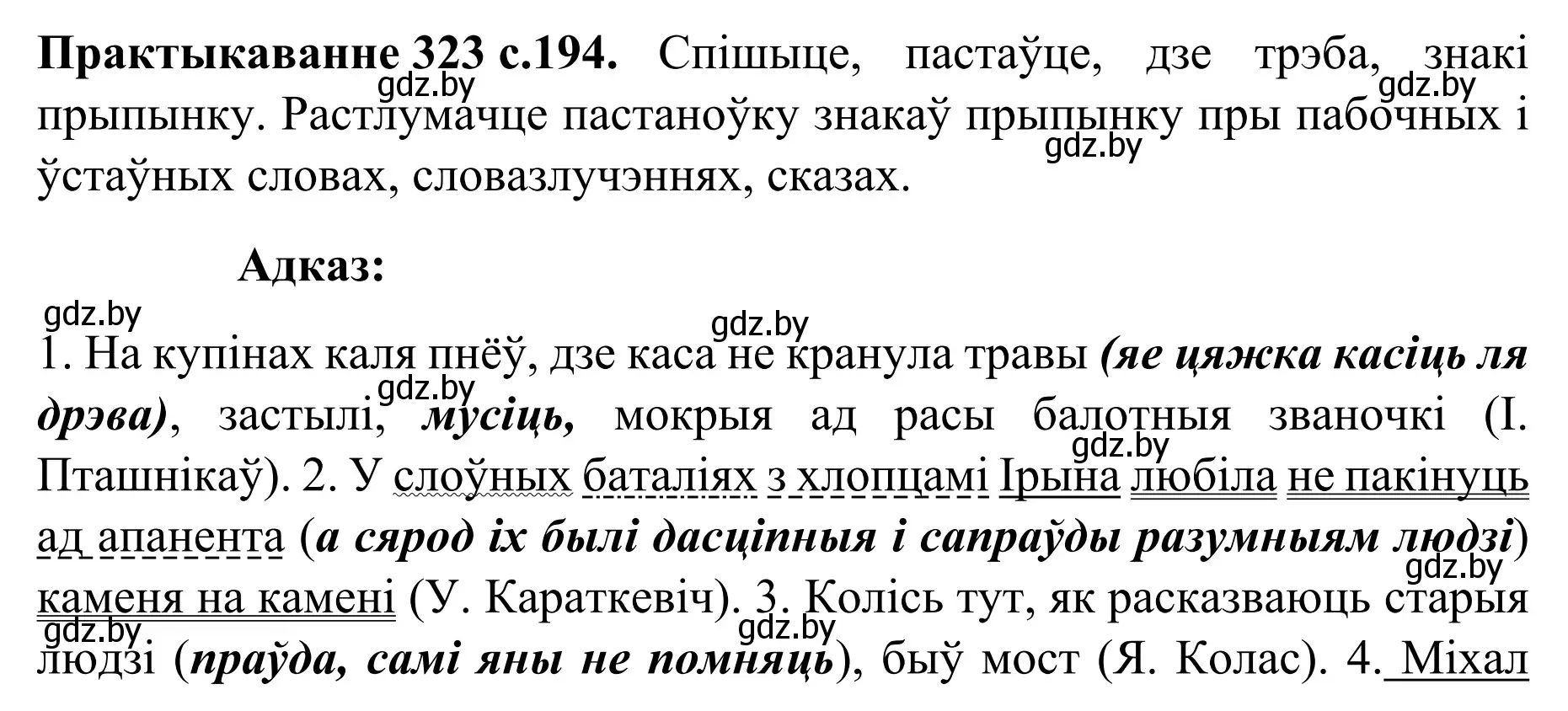 Решение номер 323 (страница 194) гдз по белорусскому языку 8 класс Бадевич, Саматыя, учебник