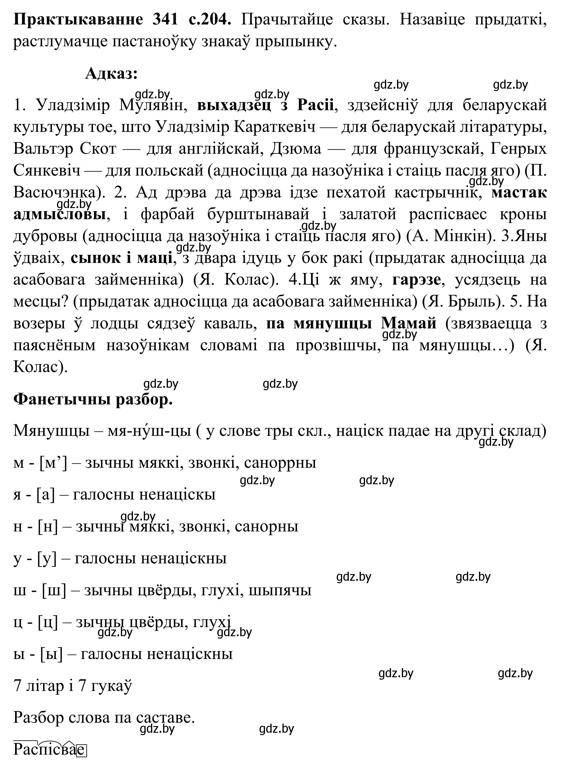 Решение номер 341 (страница 204) гдз по белорусскому языку 8 класс Бадевич, Саматыя, учебник