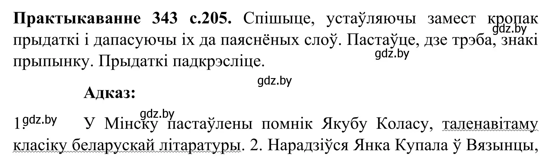 Решение номер 343 (страница 205) гдз по белорусскому языку 8 класс Бадевич, Саматыя, учебник