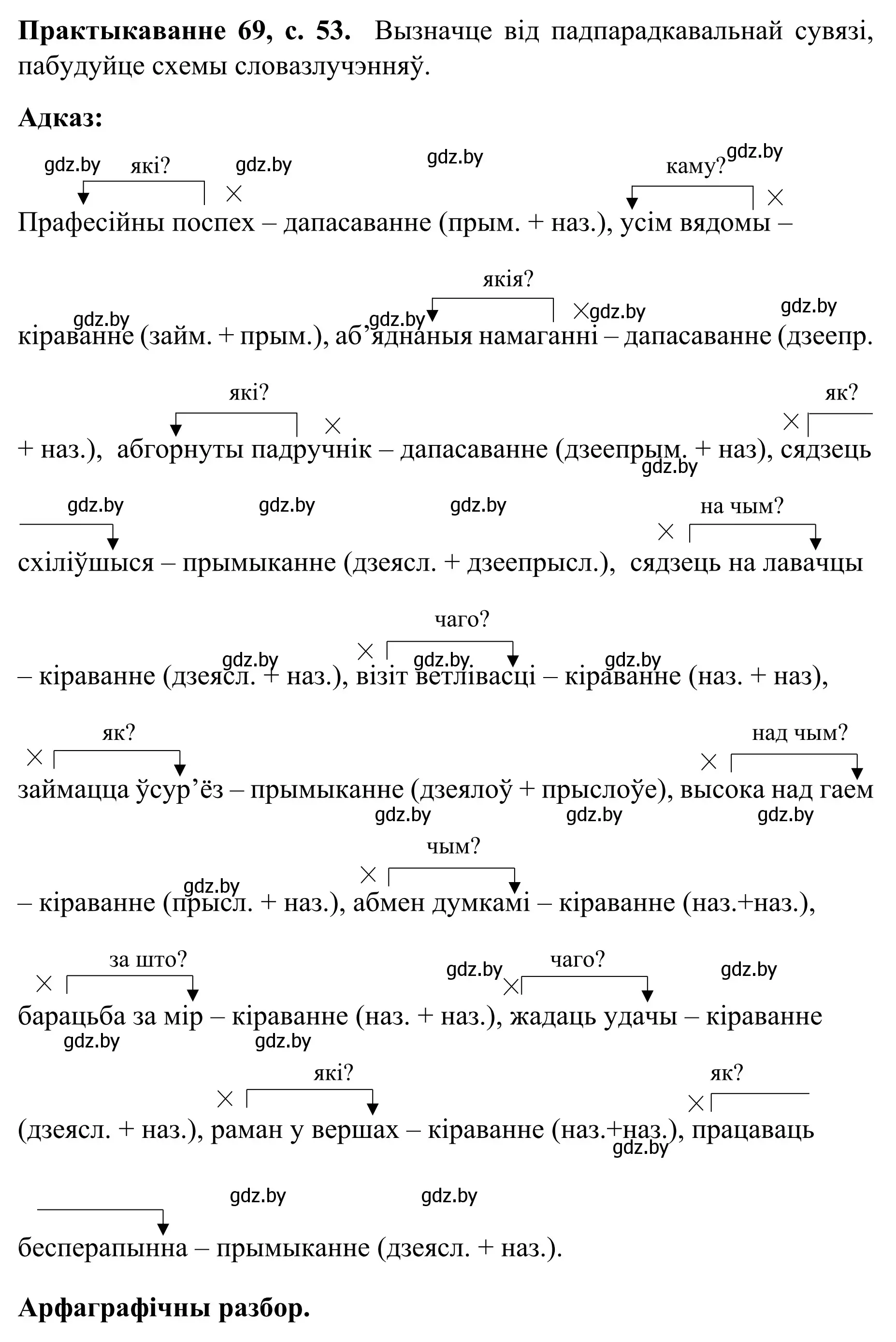 Решение номер 69 (страница 53) гдз по белорусскому языку 8 класс Бадевич, Саматыя, учебник