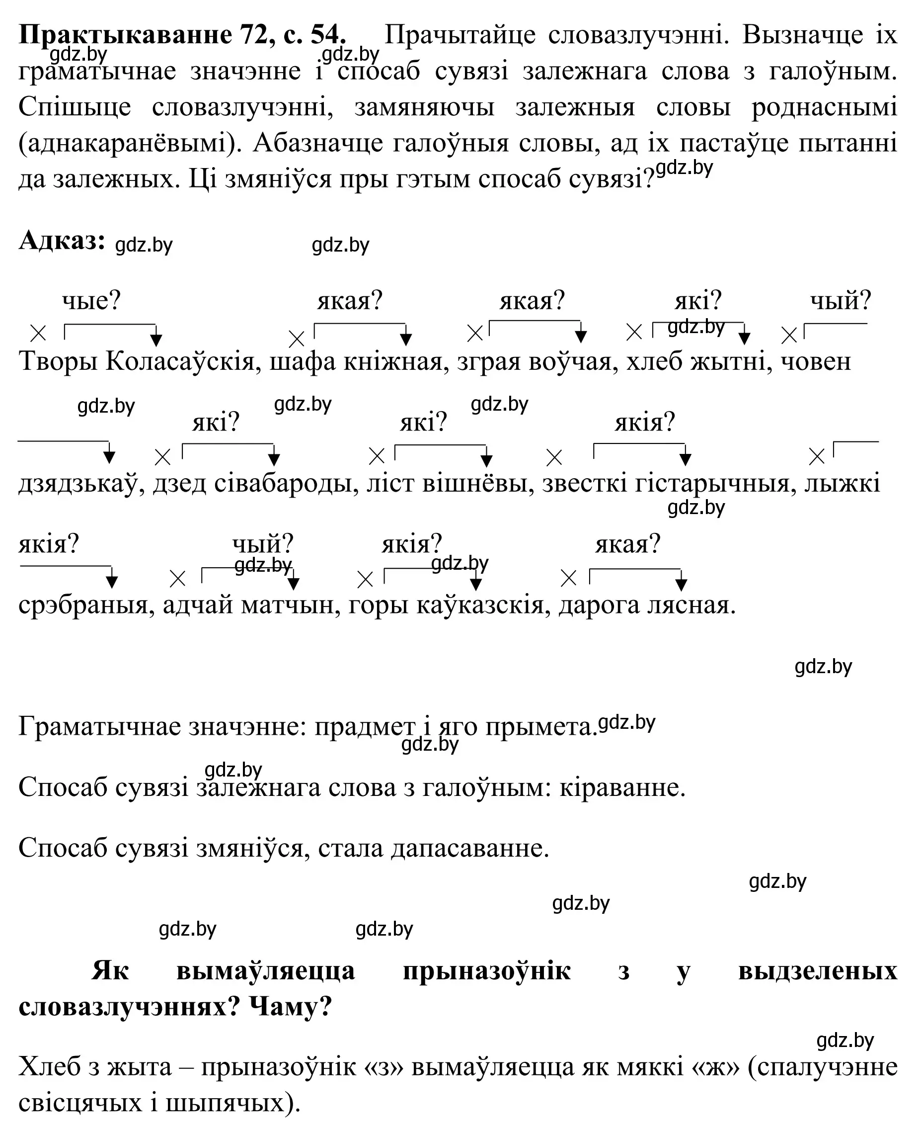 Решение номер 72 (страница 54) гдз по белорусскому языку 8 класс Бадевич, Саматыя, учебник