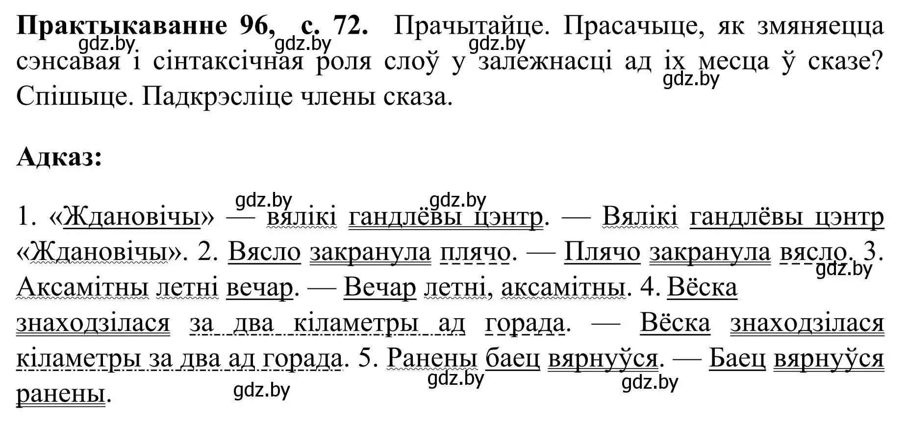 Решение номер 96 (страница 72) гдз по белорусскому языку 8 класс Бадевич, Саматыя, учебник