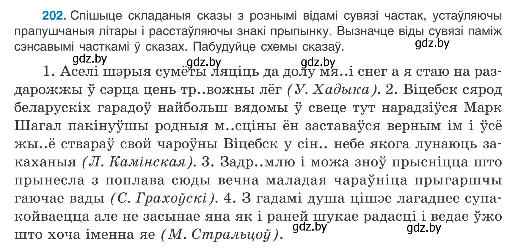 Условие номер 202 (страница 143) гдз по белорусскому языку 9 класс Валочка, Васюкович, учебник