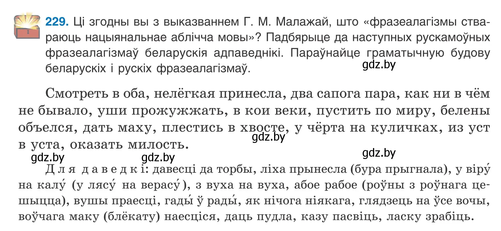 Условие номер 229 (страница 160) гдз по белорусскому языку 9 класс Валочка, Васюкович, учебник