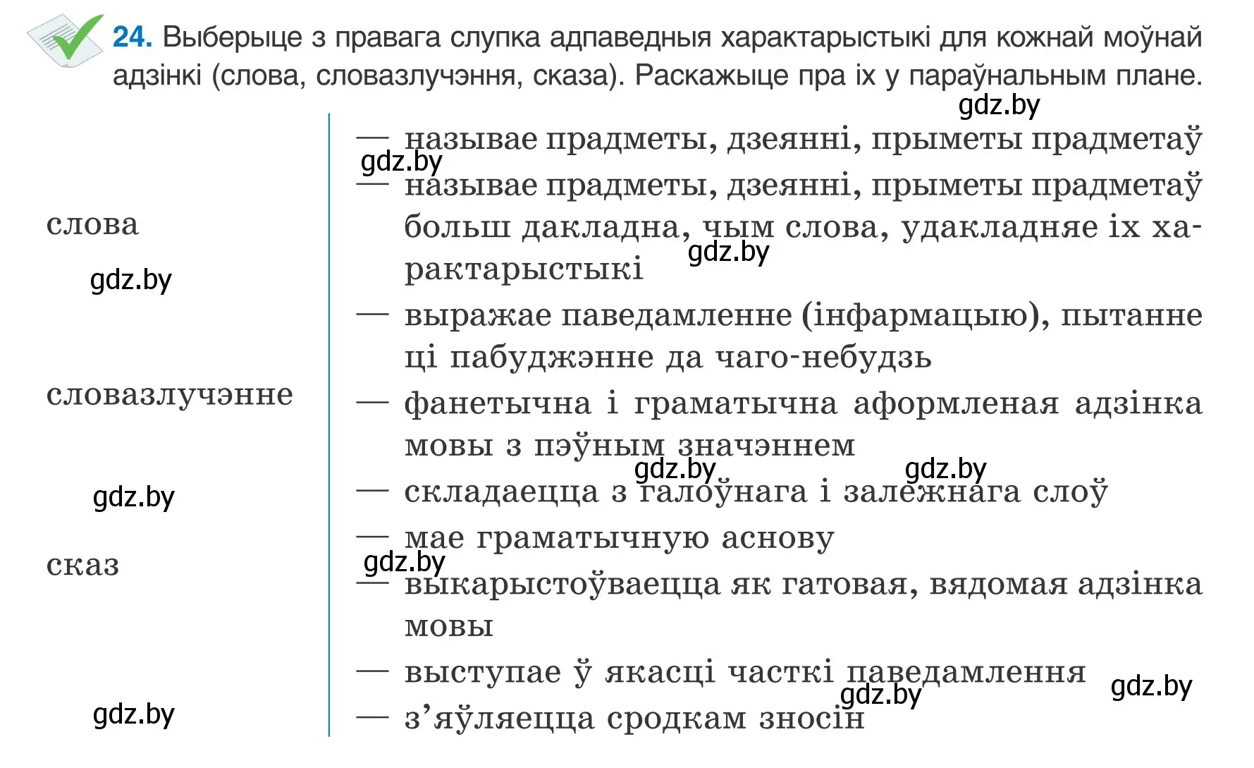 Условие номер 24 (страница 17) гдз по белорусскому языку 9 класс Валочка, Васюкович, учебник