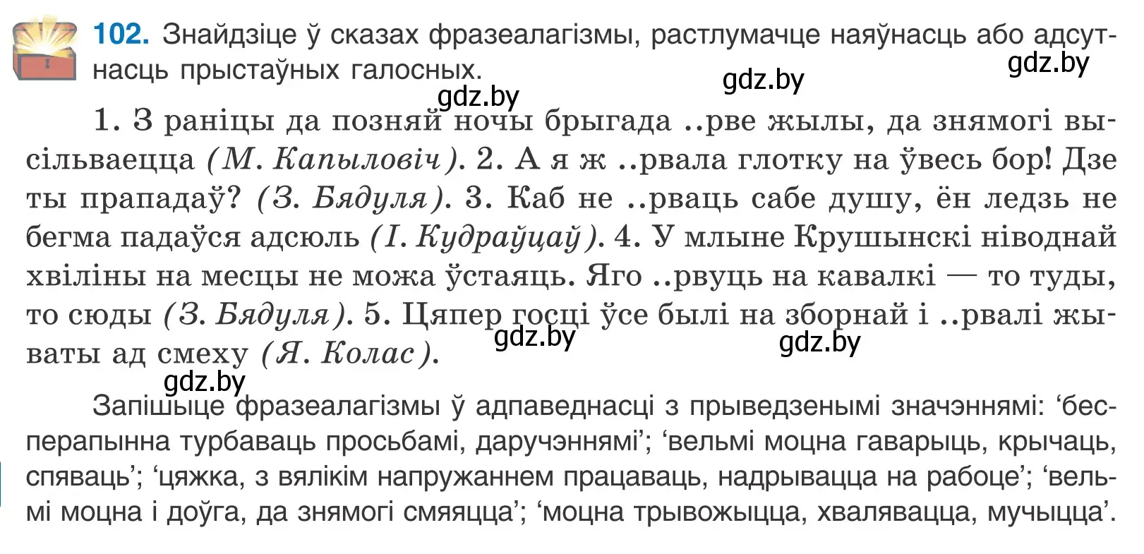 Условие номер 102 (страница 62) гдз по белорусскому языку 10 класс Валочка, Васюкович, учебник