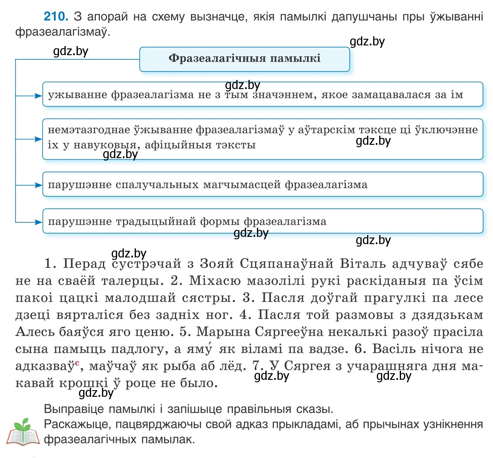 Условие номер 210 (страница 120) гдз по белорусскому языку 10 класс Валочка, Васюкович, учебник