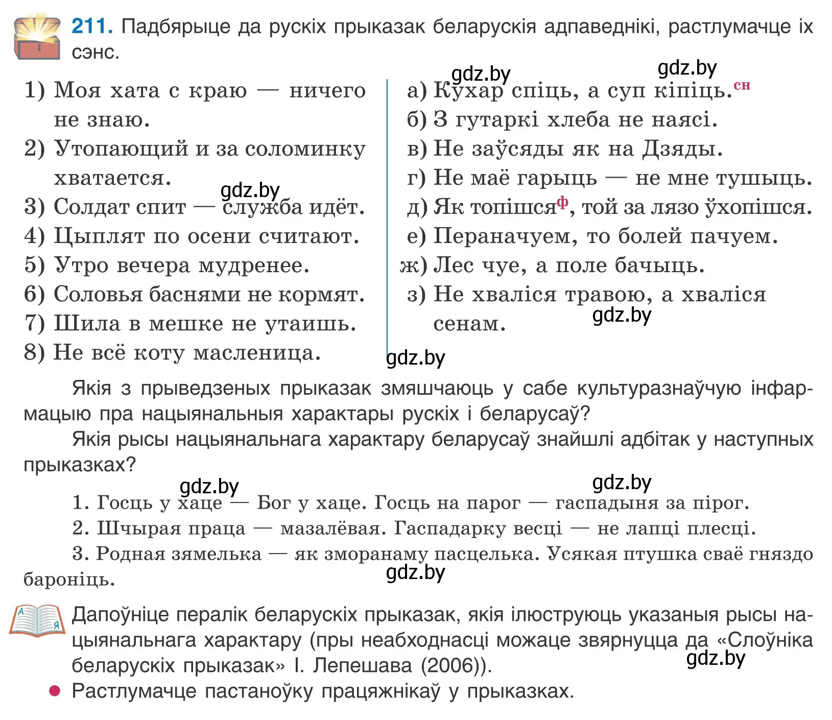 Условие номер 211 (страница 121) гдз по белорусскому языку 10 класс Валочка, Васюкович, учебник