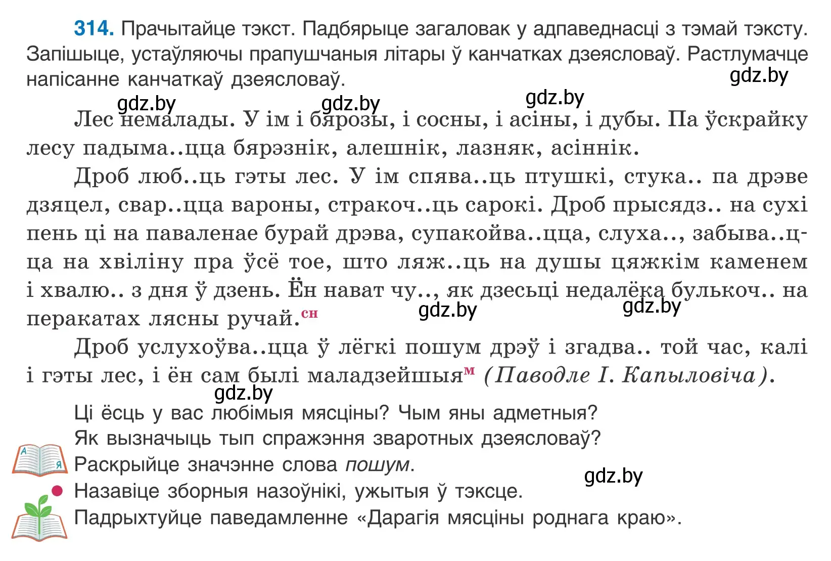 Условие номер 314 (страница 191) гдз по белорусскому языку 10 класс Валочка, Васюкович, учебник