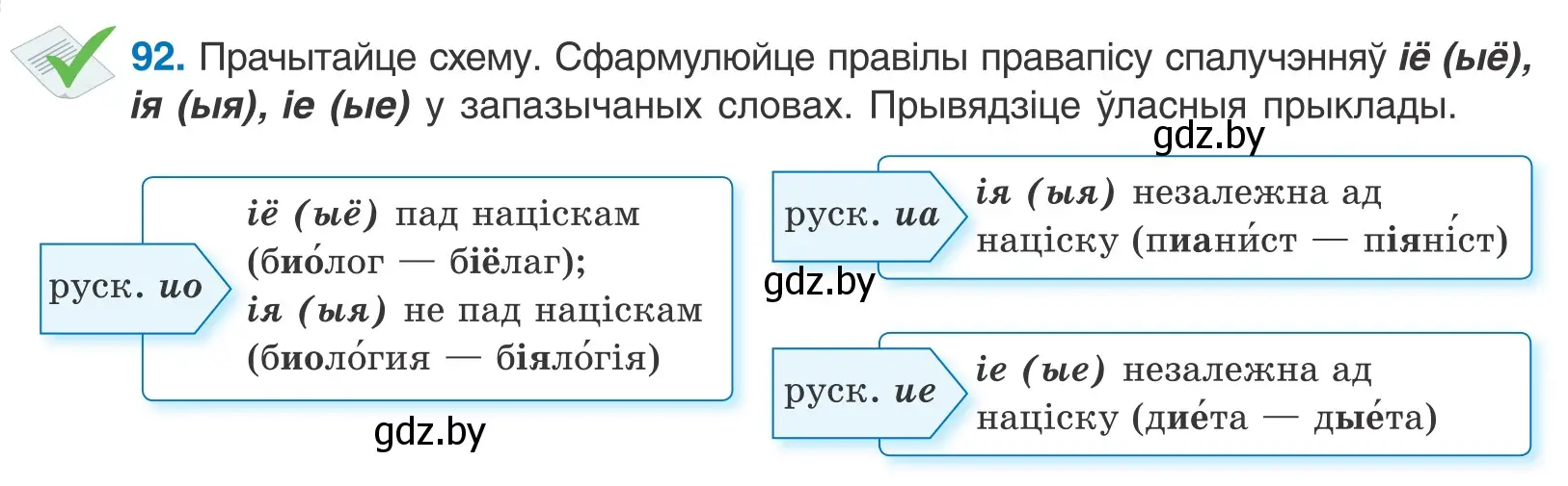 Условие номер 92 (страница 56) гдз по белорусскому языку 10 класс Валочка, Васюкович, учебник