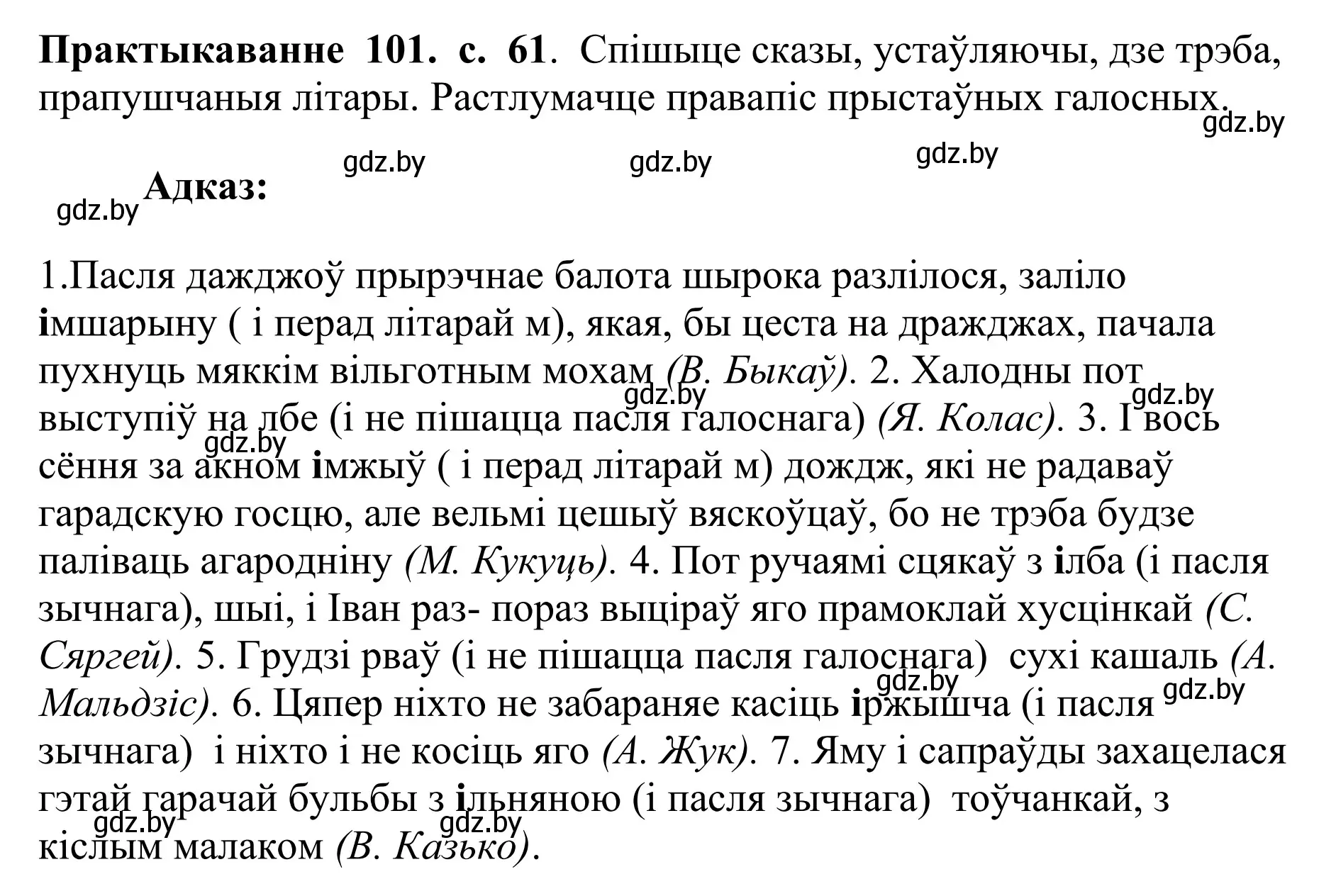 Решение номер 101 (страница 61) гдз по белорусскому языку 10 класс Валочка, Васюкович, учебник