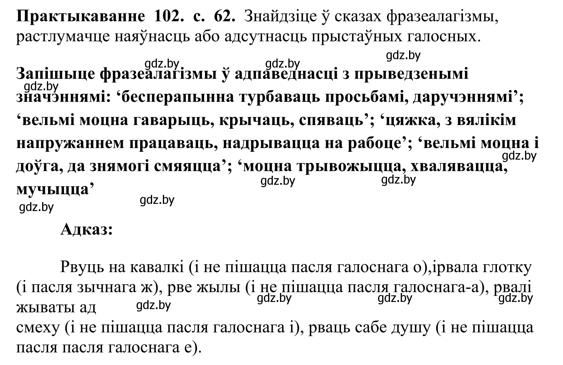 Решение номер 102 (страница 62) гдз по белорусскому языку 10 класс Валочка, Васюкович, учебник