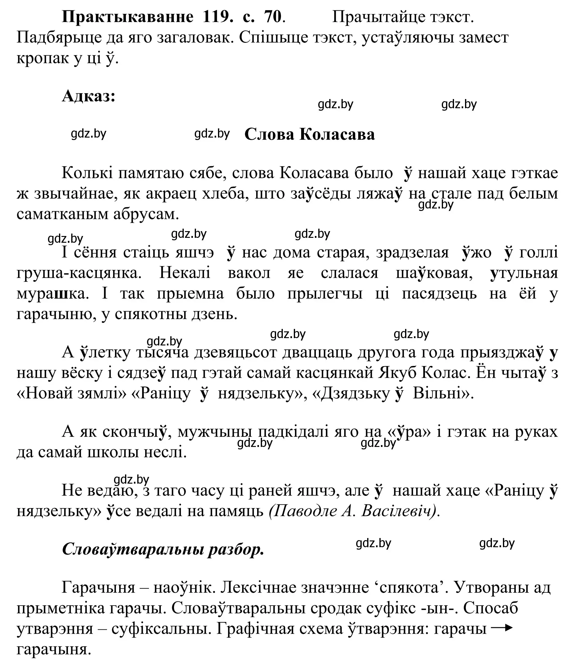 Решение номер 119 (страница 70) гдз по белорусскому языку 10 класс Валочка, Васюкович, учебник