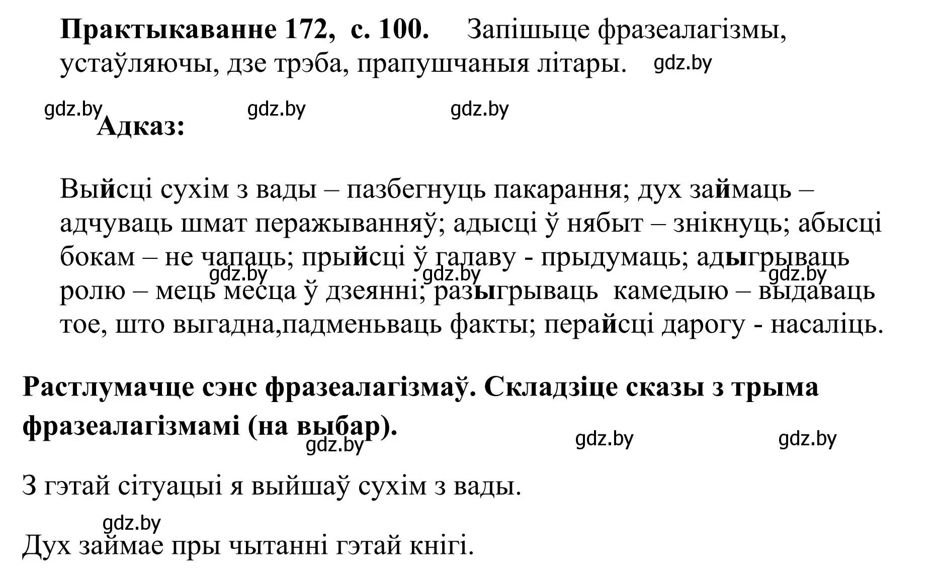 Решение номер 172 (страница 100) гдз по белорусскому языку 10 класс Валочка, Васюкович, учебник