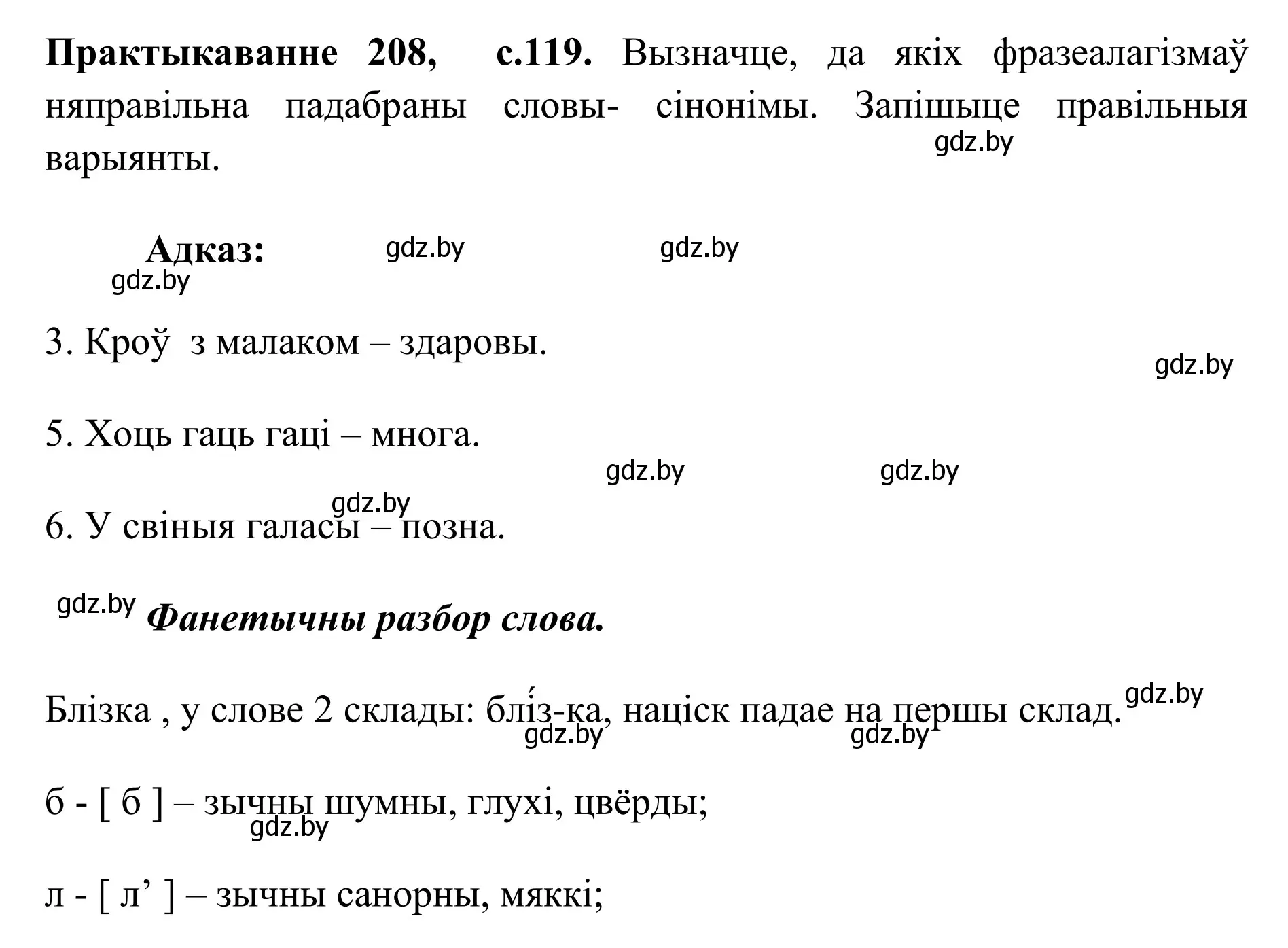 Решение номер 208 (страница 119) гдз по белорусскому языку 10 класс Валочка, Васюкович, учебник