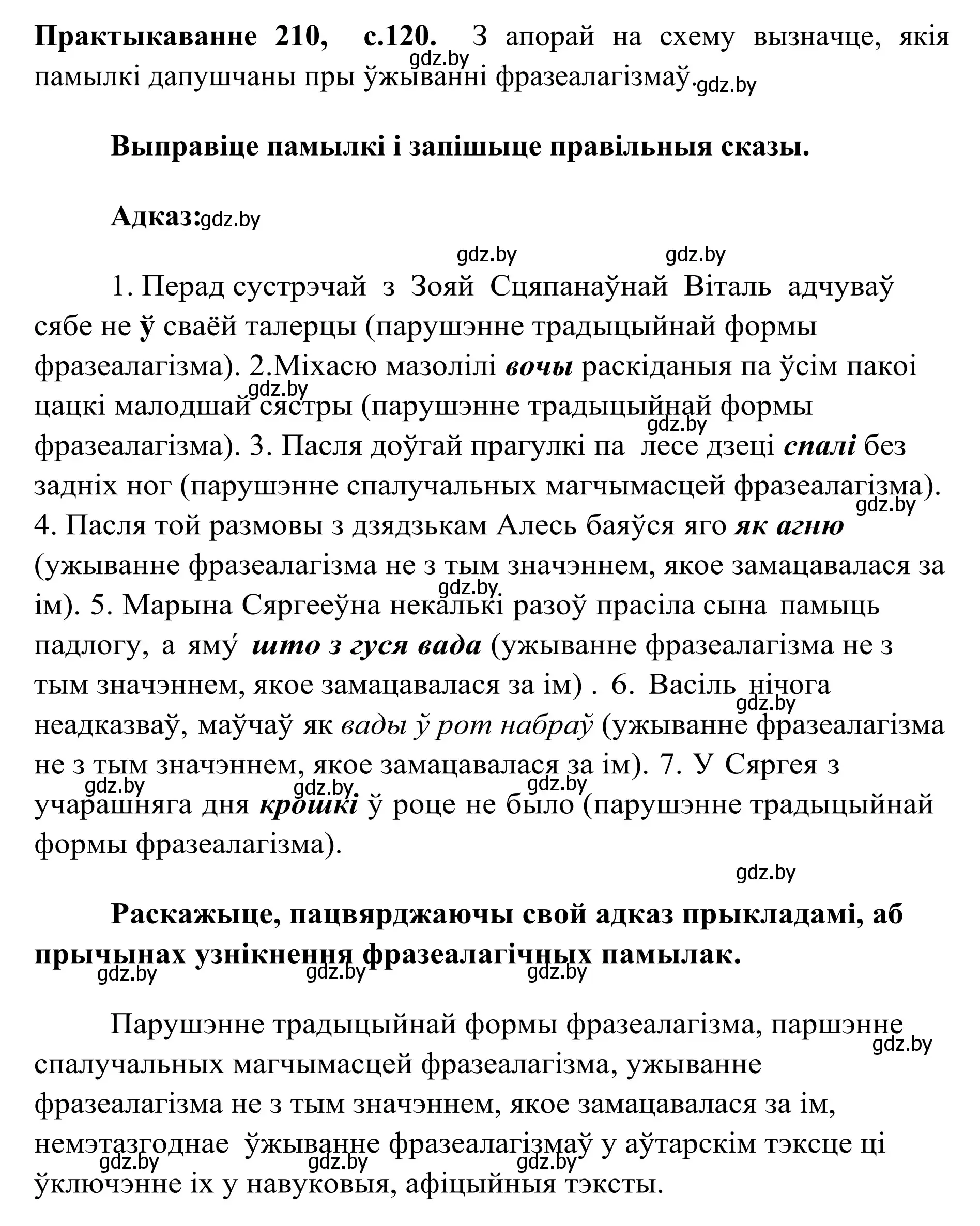 Решение номер 210 (страница 120) гдз по белорусскому языку 10 класс Валочка, Васюкович, учебник